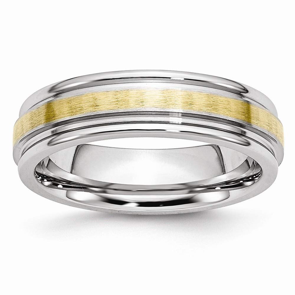 Elegant 14k Gold Inlay Cobalt Chromium Band Ring for Women - 6mm Polished & Engravable Round Edge Jewelry Gift (Sizes 7-13) - Perfect for Weddings, Anniversaries & Special Occasions