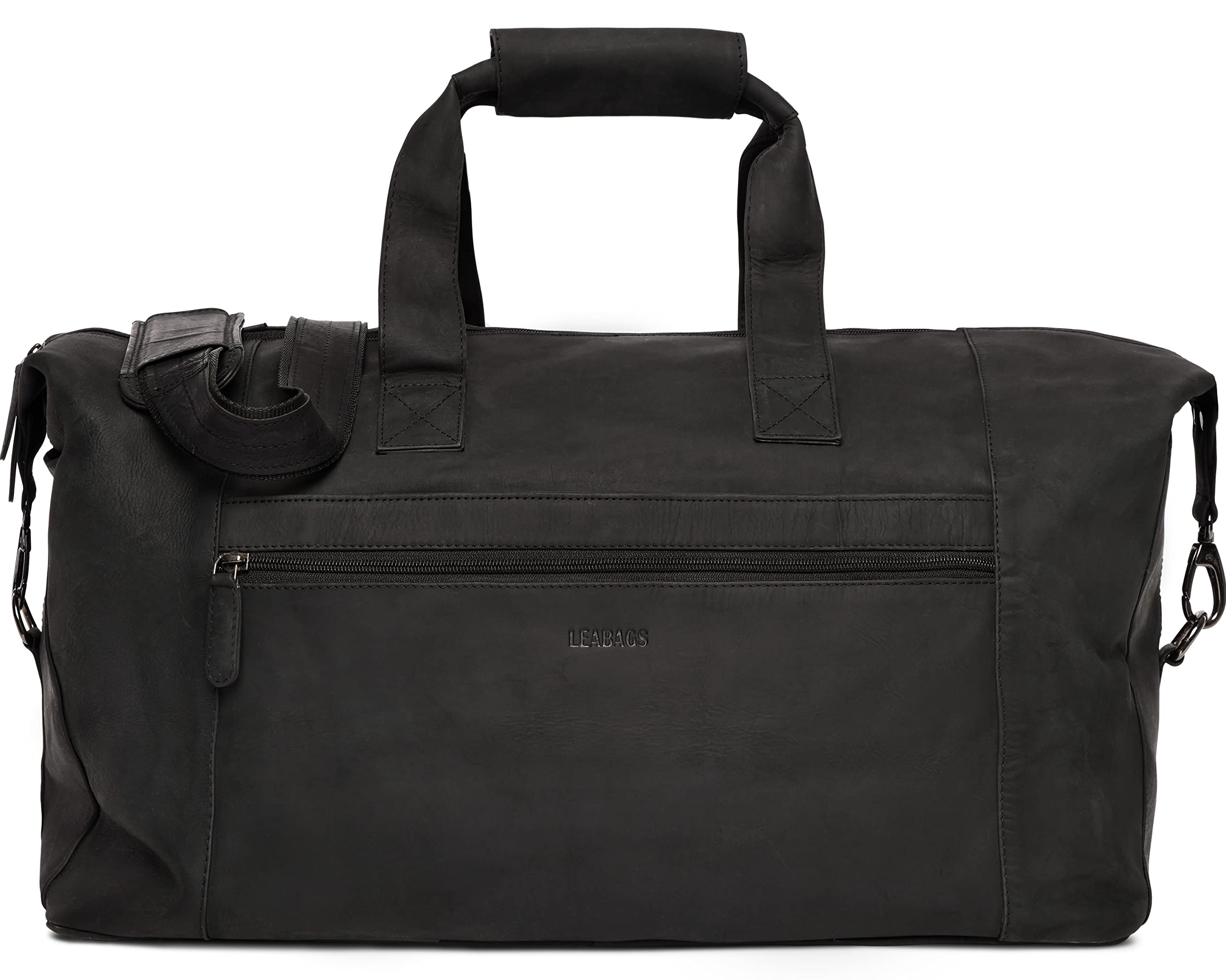 Premium Genuine Leather Weekender Travel Bag - 41L Large Duffle for Gym, Sports & Airplane Carry-On - Natural Black Unisex Luggage for Men & Women - Perfect for Business Trips, Weekend Getaways & Workout Sessions