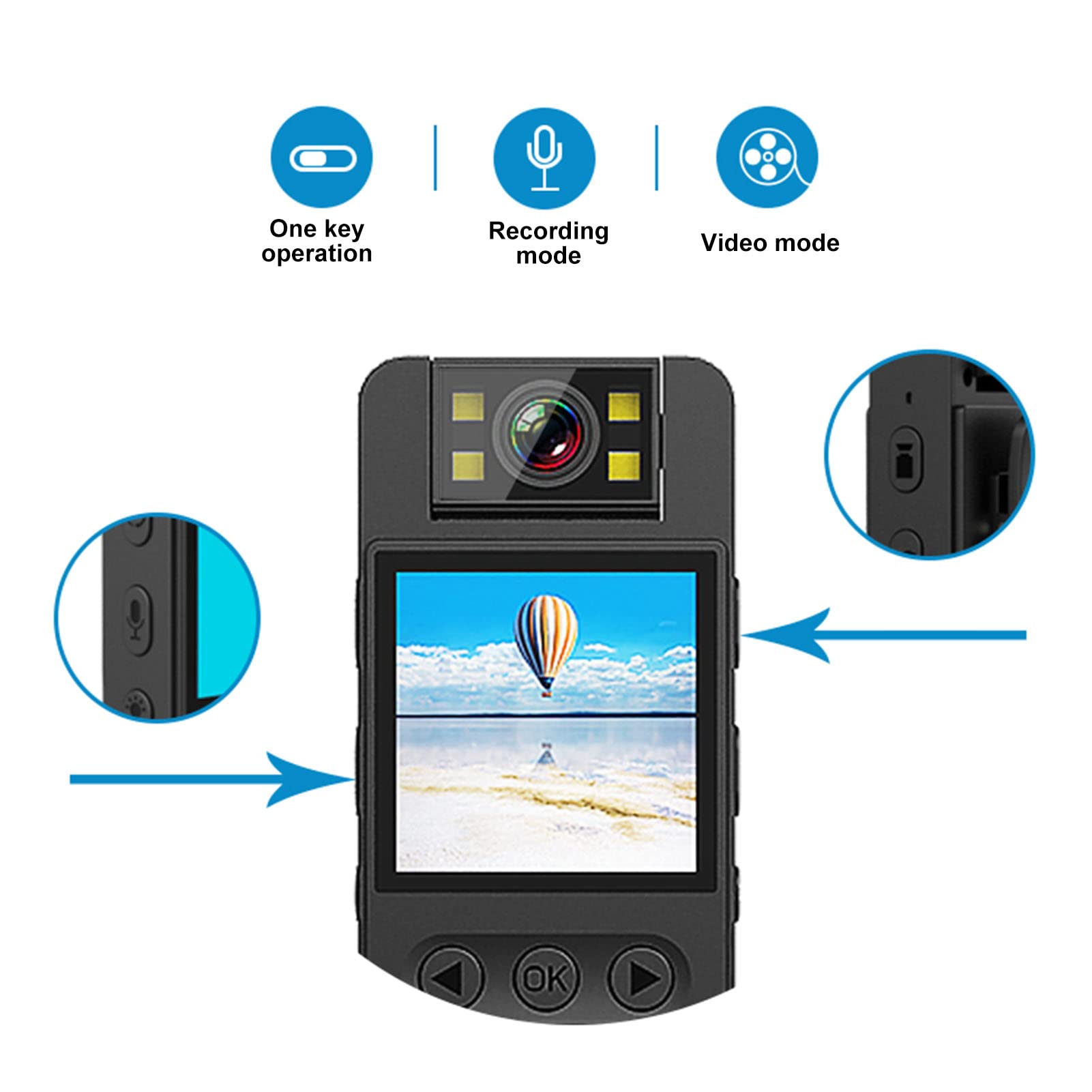 1080P HD Body Camera with 180° Rotatable Lens & OLED Screen - 32GB Wearable Camcorder with Audio Recording for Law Enforcement, Security Guards, Home & Outdoor Surveillance