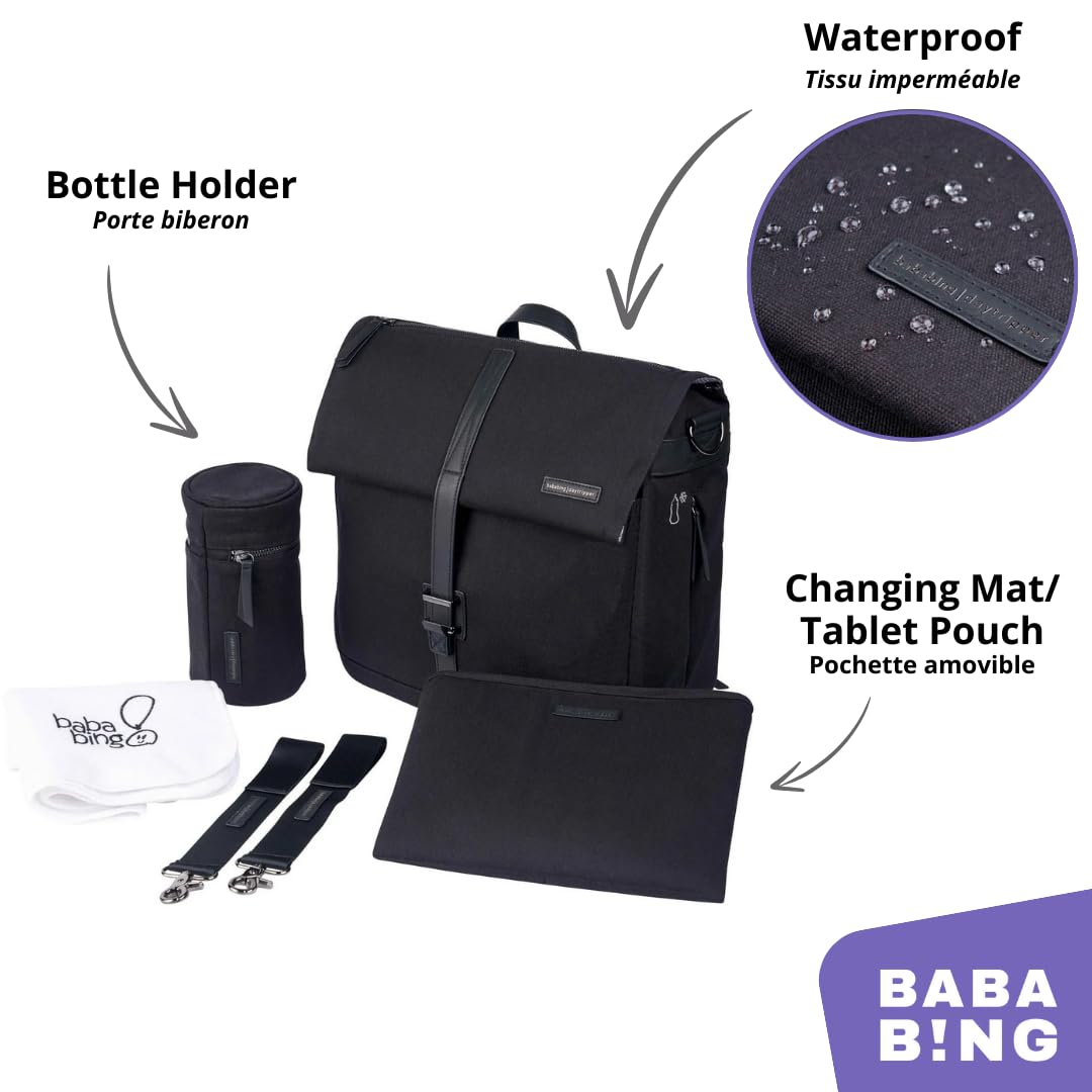 Bababing DayTripper 2 Convertible Diaper Backpack - Multifunctional Travel Bag with Changing Pad, Insulated Bottle Pockets & Stroller Straps - Black Canvas Diaper Bag BB117 - Perfect for Parenting, Travel, Daycare & On-the-Go Families