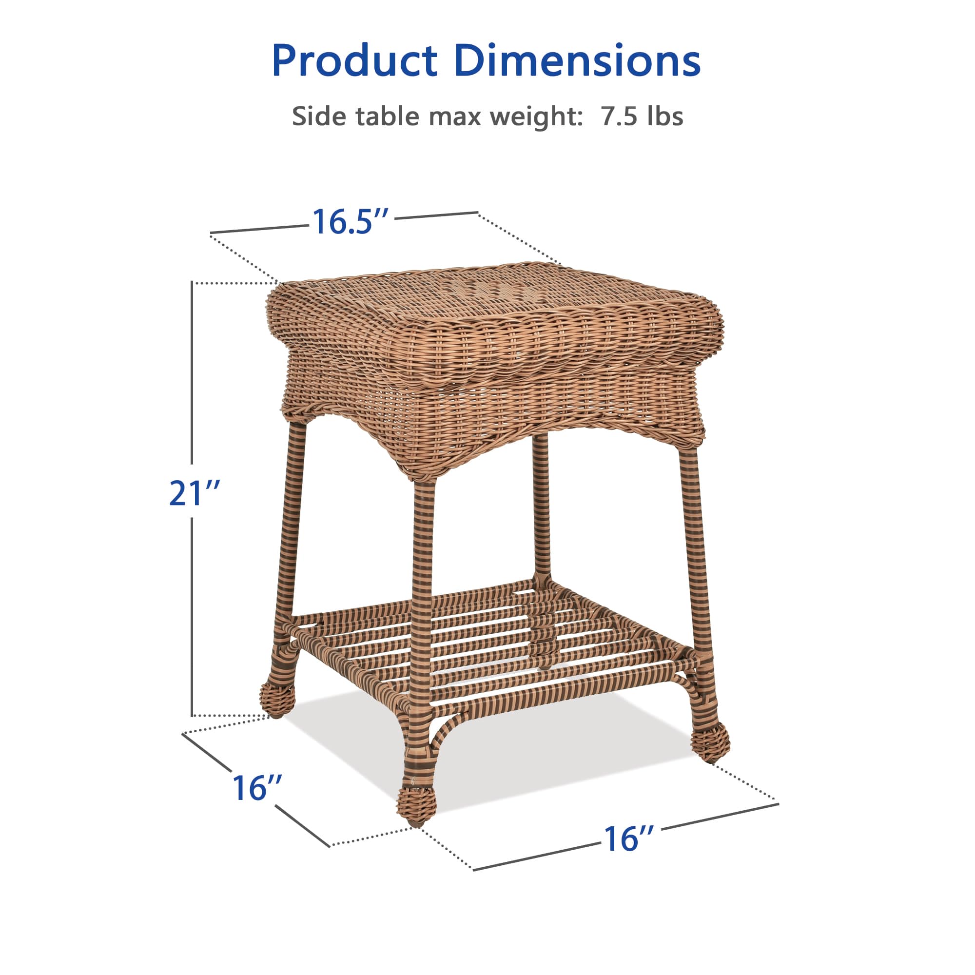 Jeco Outdoor Honey Wicker End Table - Small Side Table for Patio, Porch, Garden - Weather-Resistant Rattan Accent Table for Coffee, Books, and Decor
