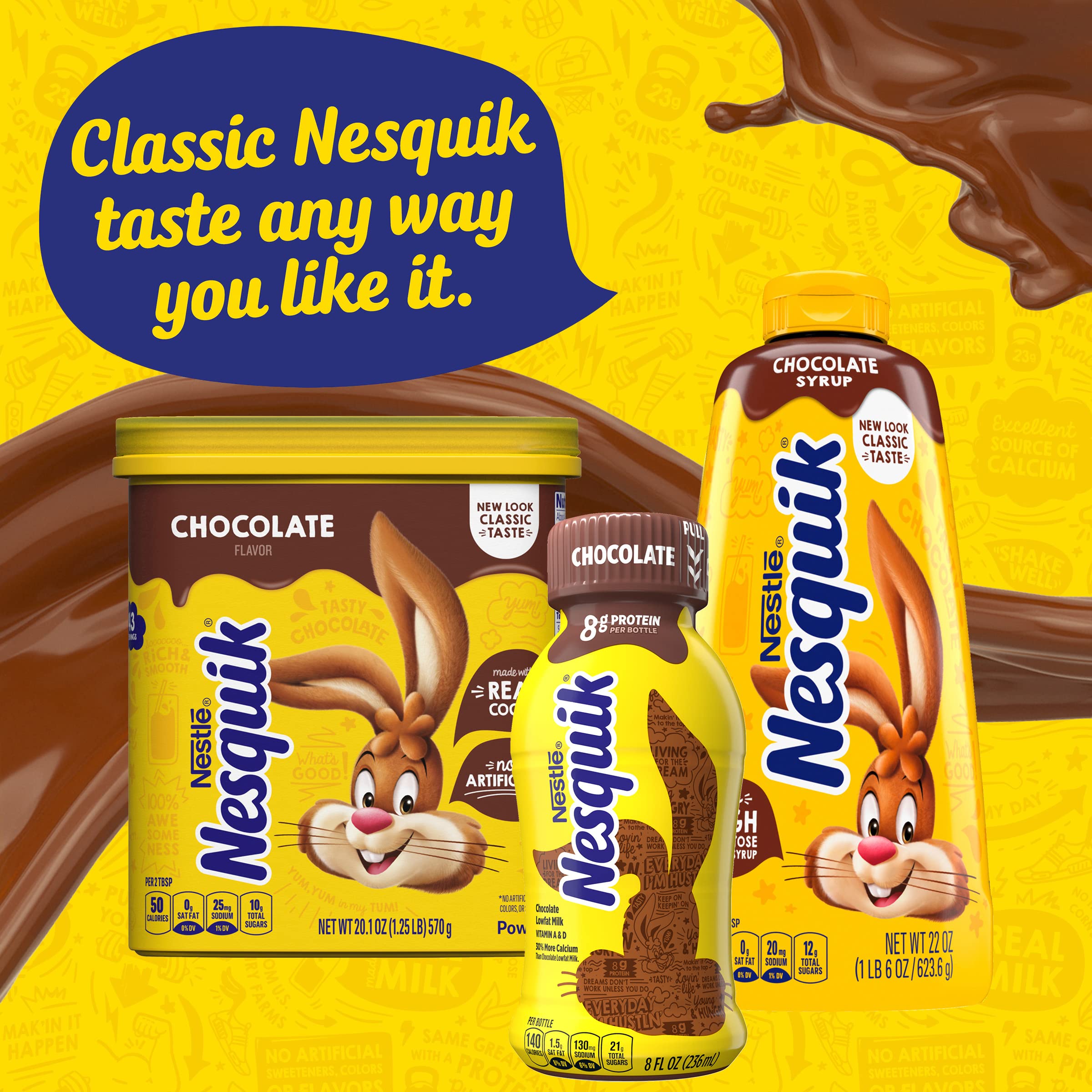 NESQUIK Chocolate Caramel Powder - 6 Pack (18.5oz Each) | Delicious Hot & Cold Milk Mix for Kids & Adults | Perfect for Breakfast, Baking & Snacks