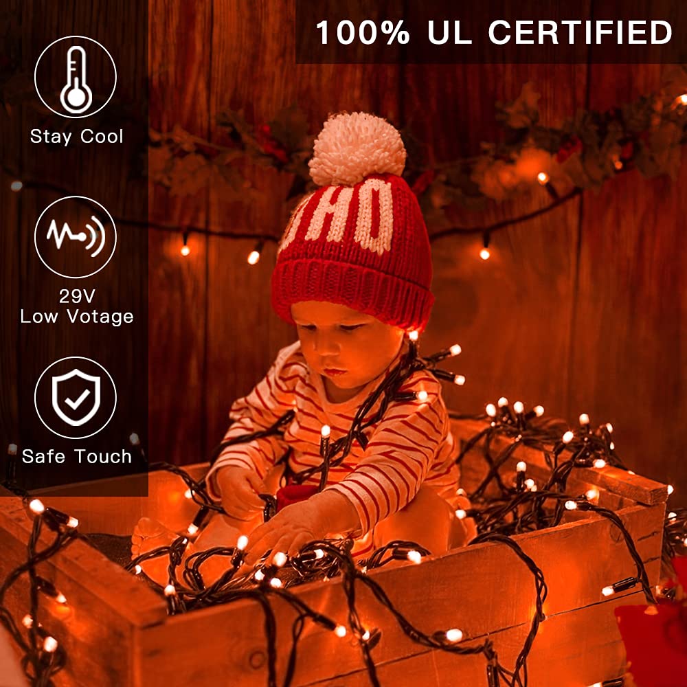 300LED Orange Christmas String Lights by AmyHomie - UL Certified, Waterproof Indoor/Outdoor Fairy Lights for Holiday Decorations, Christmas Tree, Party & Fall Decor | Perfect for Home, Garden, Patio & Seasonal Celebrations