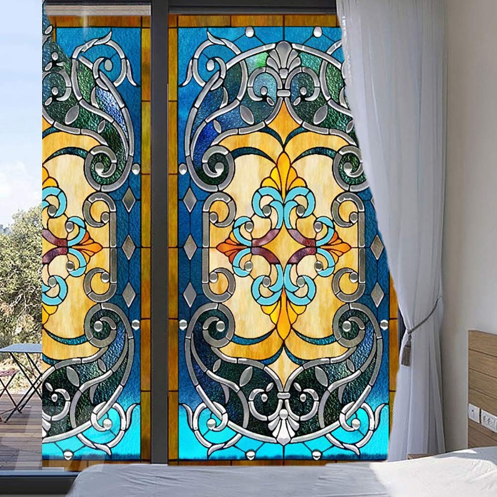 Stained Glass Window Film - Opaque Self-Adhesive Decorative Privacy Sticker for Bathroom, Living Room & Kitchen | Fits All Smooth Glass Surfaces 110x900cm (43x354inch) | Perfect for Home Decor, Office Privacy & Sun Protection