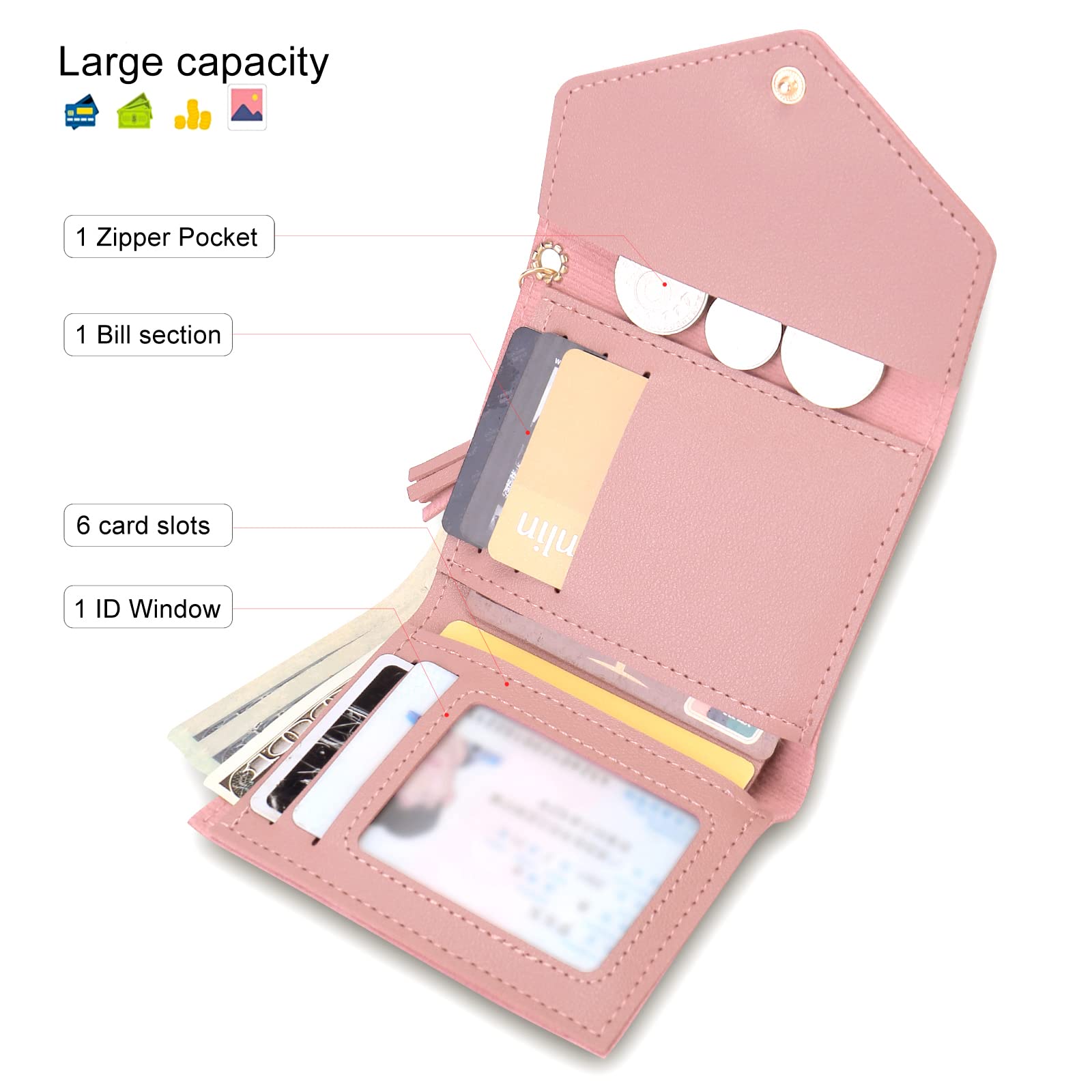 CHAOFANXI Slim Women's Wallet - Small Synthetic Leather Card Holder with Zipper Coin Purse for Ladies (Pink) | Perfect for Everyday Use, Travel & Minimalist Lifestyle