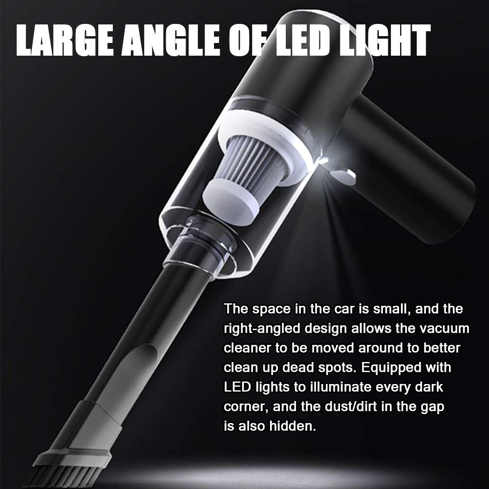 120W 5.5Kpa Powerful Mini Cordless Car Vacuum Cleaner - Rechargeable Handheld Keyboard & Desk Vacuum with LED Light | Perfect for Car Interior, Home, Office & Computer Cleaning (Black)