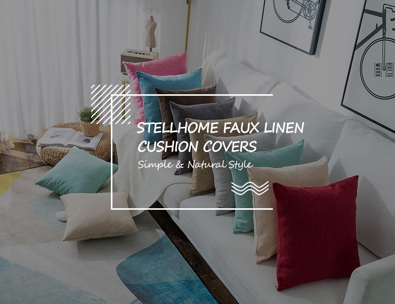 Stellhome 20x20 Inch Square Linen Throw Pillow Covers - Farmhouse Style Decorative Burlap Cushion Covers for Bedroom, Living Room, Sofa (Pack of 2, Brown) - Perfect for Fall Decor & Cozy Home Accents