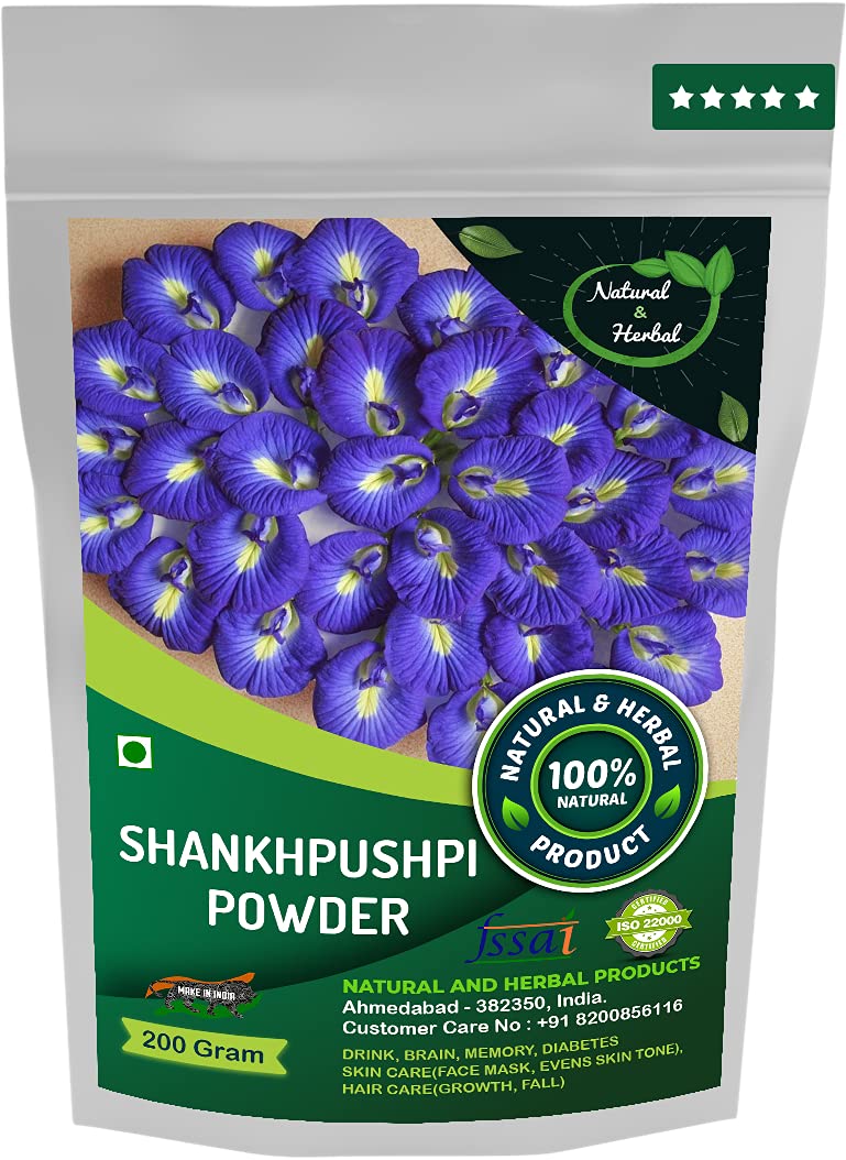 Shankhpushpi Powder (Convolvulus Pluricaulis) - 200G Organic Herbal Supplement for Brain Health, Memory Boost, Skin Care (Face Mask & Brightening), Hair Growth, Diabetes Support & Immunity - Perfect for Daily Wellness Drinks & Ayurvedic Remedies