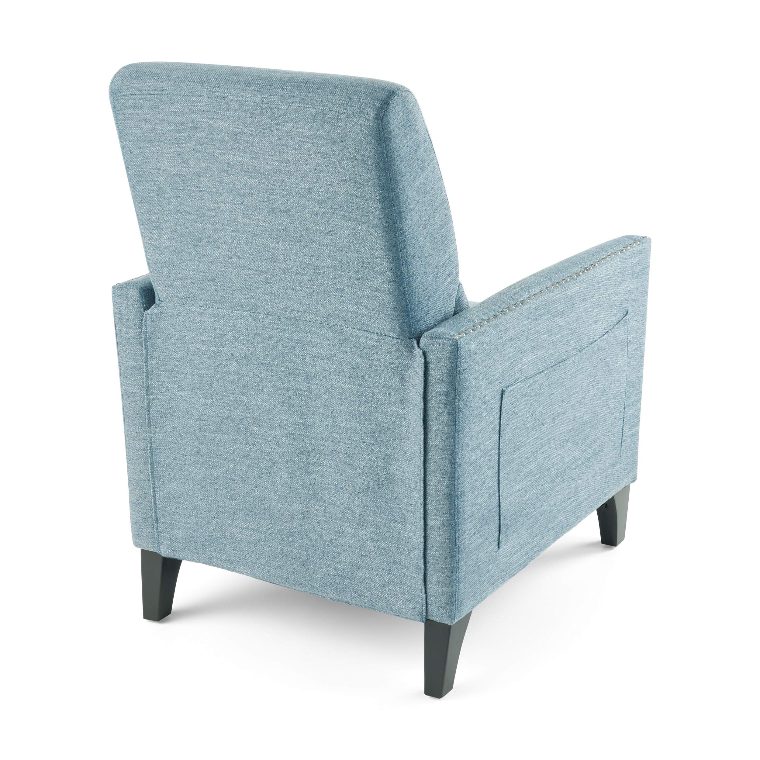 Christopher Knight Home Alexis Contemporary Fabric Push Back Recliner - Light Blue & Dark Brown | Modern Living Room Furniture for Relaxation & Comfort