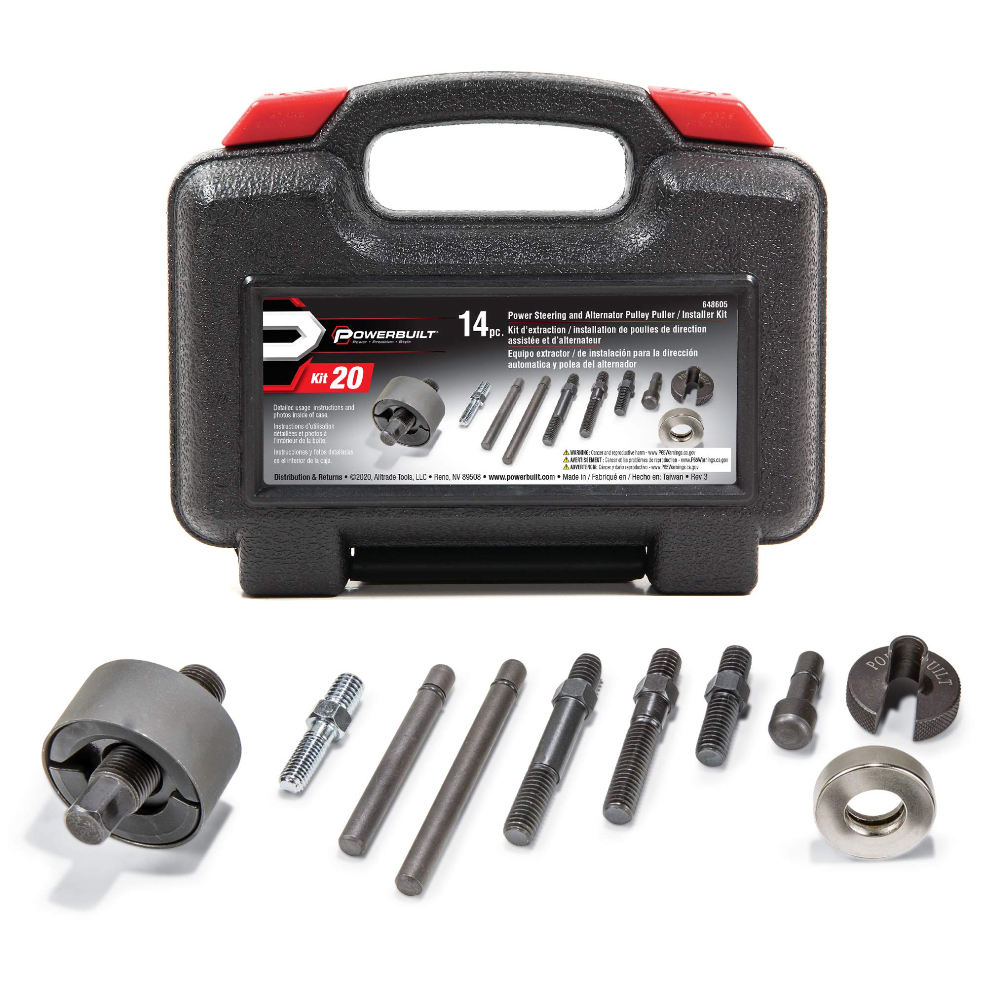 Powerbuilt Power Steering Pulley and Alternator Pulley Tool Set with Cardone New Power Steering Pump Pulley - Professional Automotive Repair Kit for DIY Car Maintenance & Engine Repair