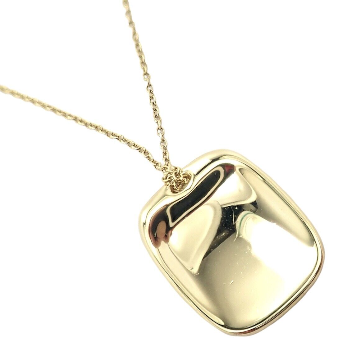 Tiffany & Co 18k Yellow Gold Rectangle Concave Disc ID Necklace - Elegant Personalized Jewelry for Women - Perfect for Gifts, Anniversaries & Special Occasions