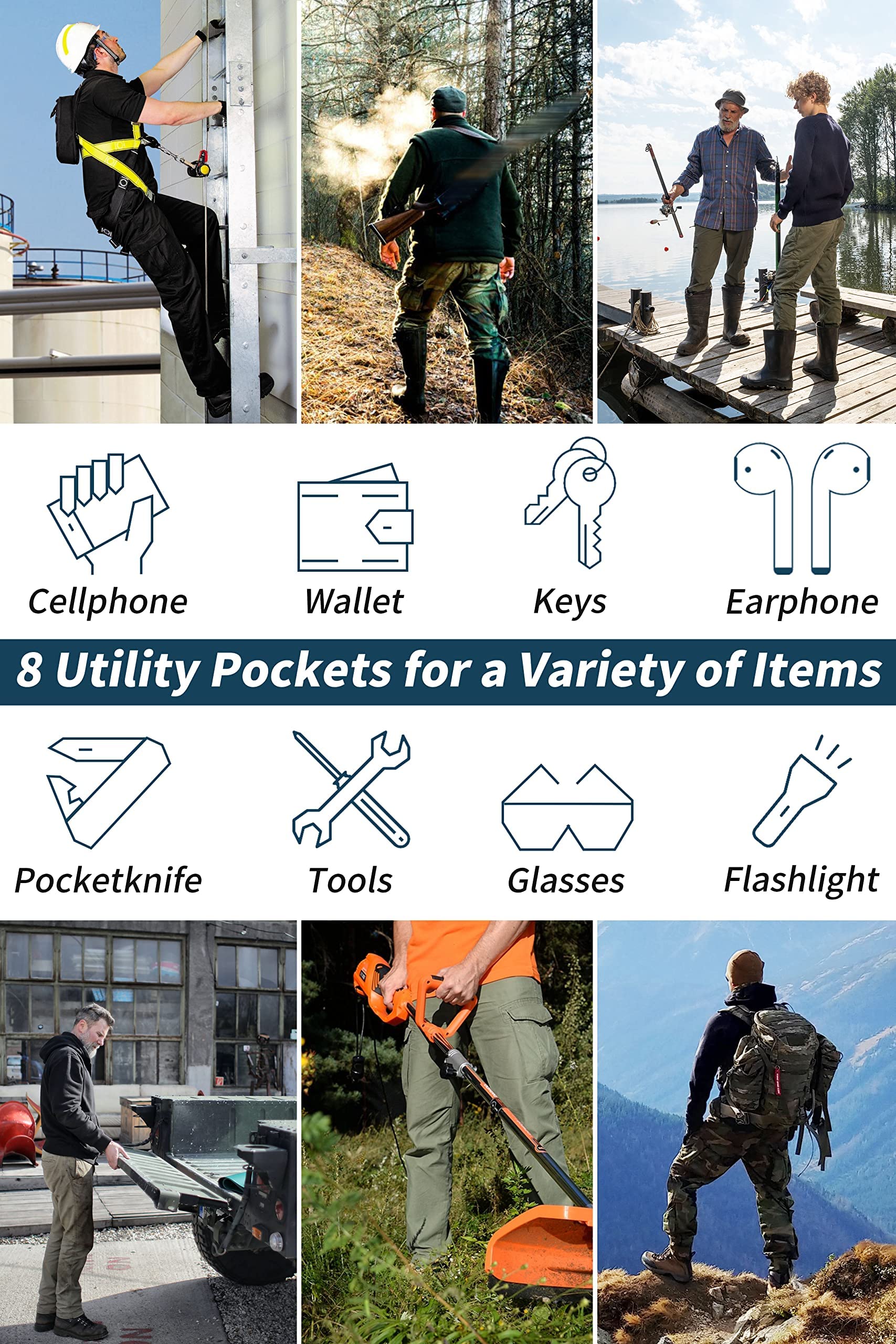 **Men's Lightweight Ripstop Cargo Pants - Tactical Hiking & Outdoor Work Pants with Multiple Pockets - Perfect for Camping, Hiking & Casual Wear**