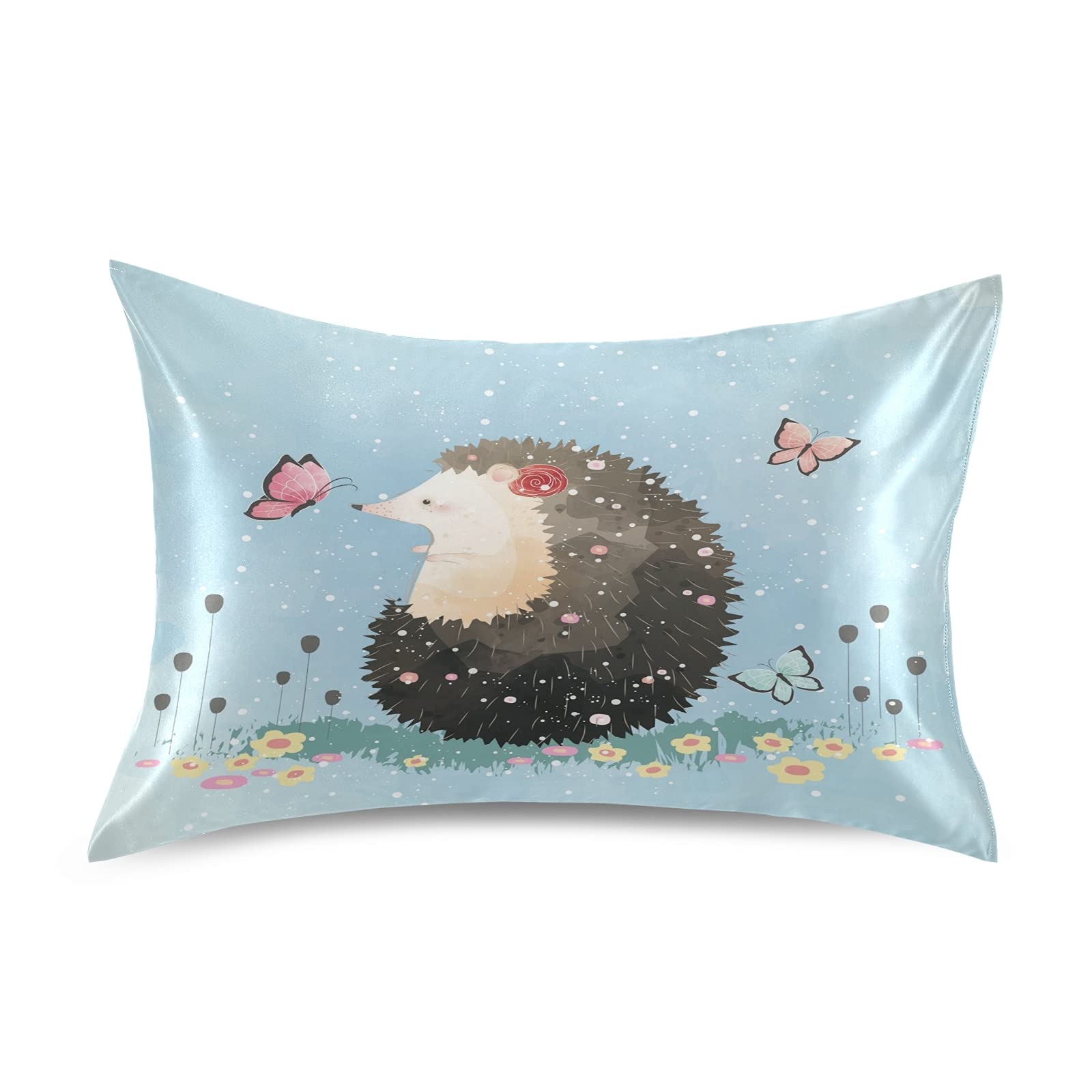 Luxury Satin Pillowcase Set - Soft Silk Pillow Covers with Envelope Closure for Adults, Cute Hedgehog & Butterfly Design, Home Decor Throw Pillows - Perfect for Bedroom, Living Room & Gift Giving