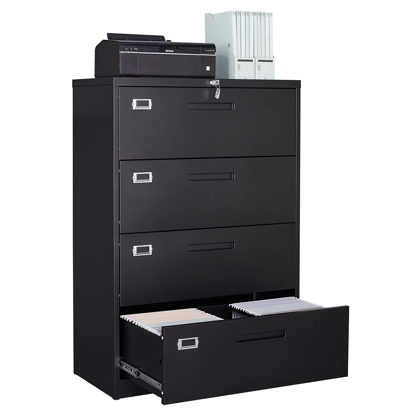 STANI 4 Drawer Locking Metal File Cabinet - Steel Lateral Storage Cabinet for Office & Home, Holds Letter/Legal/F4/A4 Hanging Files (Assembly Required) - Perfect for Organizing Documents in Workspaces, Home Offices & Study Rooms