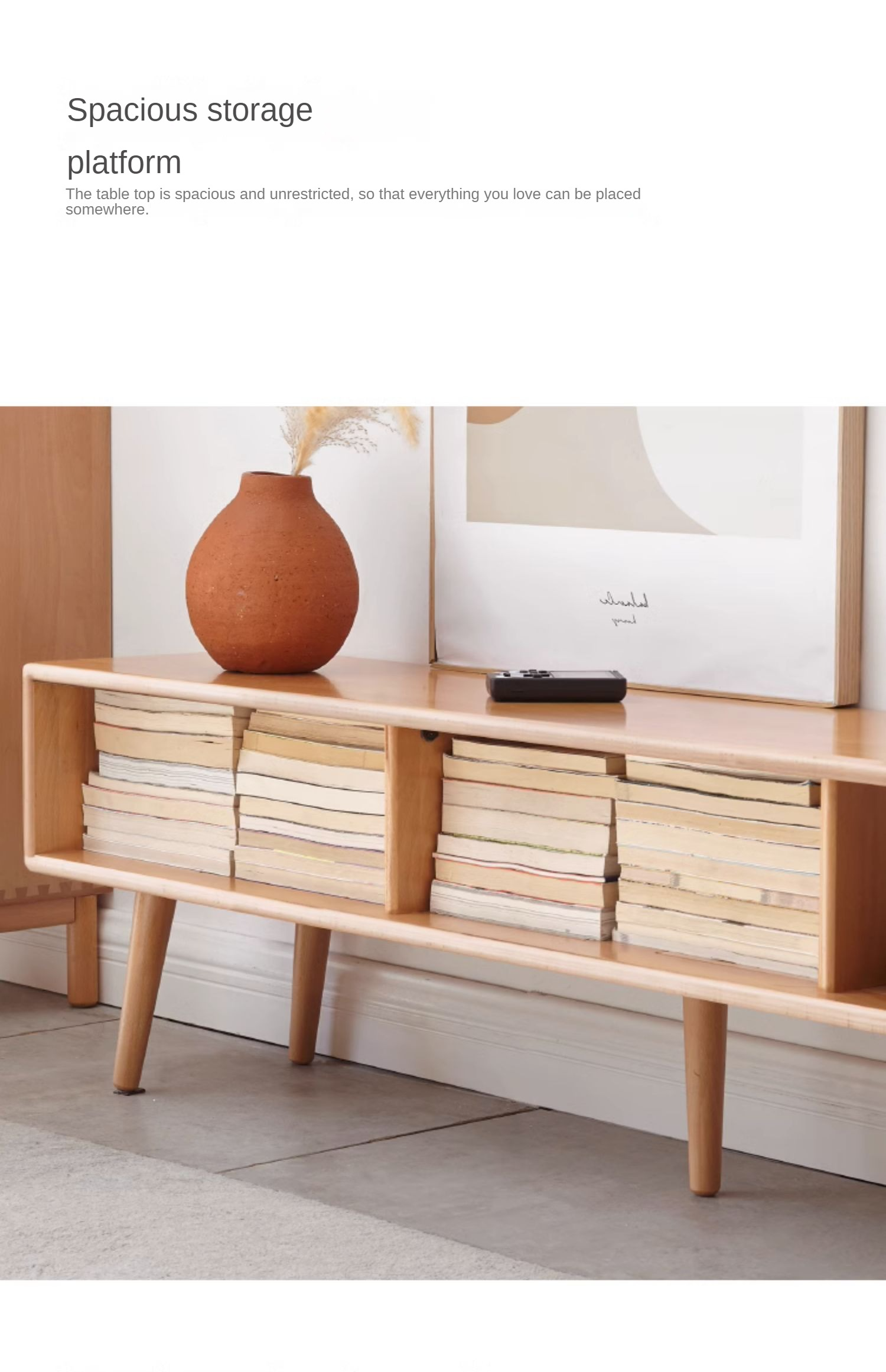 Solid Beech Wood TV Stand with Open Storage - Modern Entertainment Center for Living Room, Bedroom & Home Theater