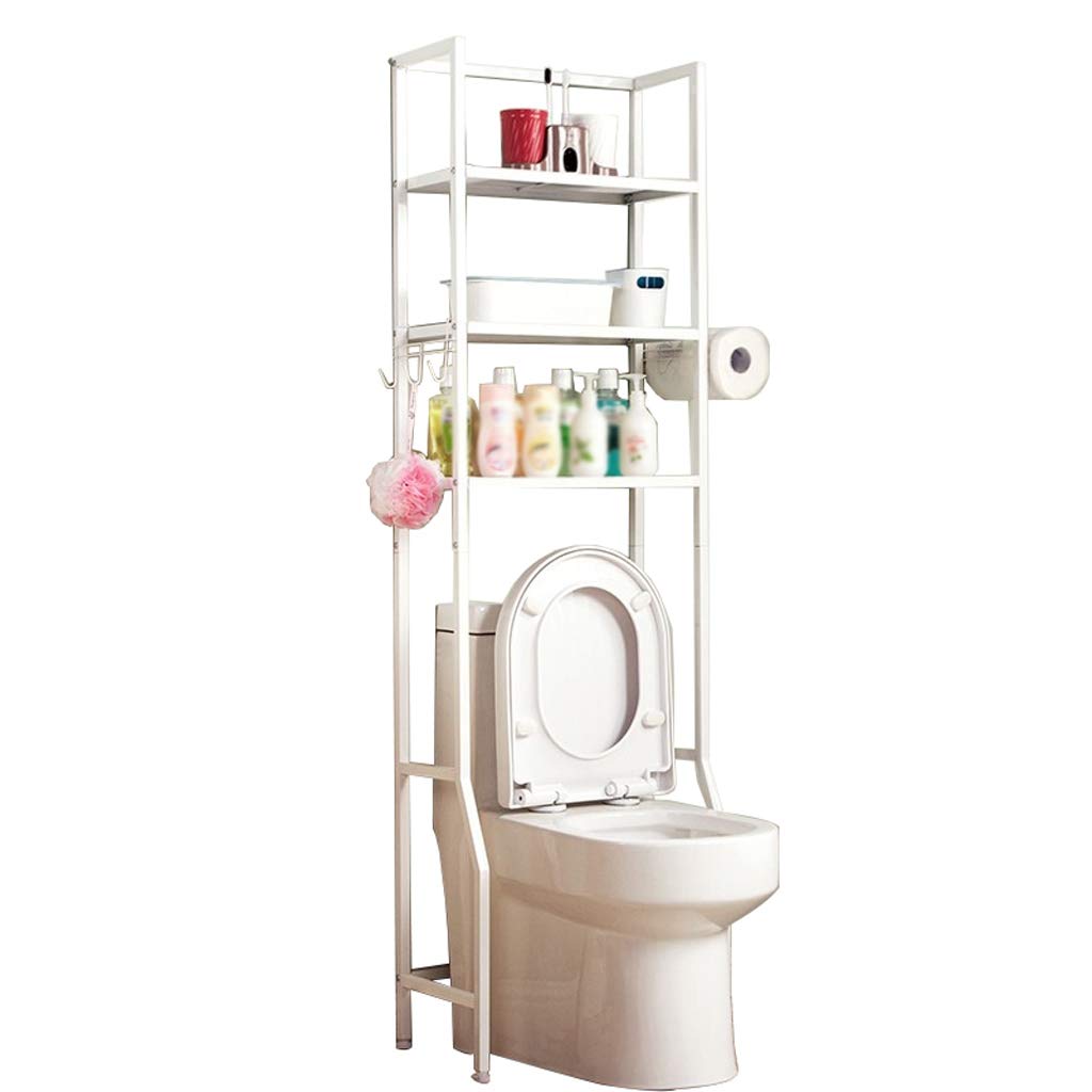 3-Tier Over The Toilet Storage Rack - Freestanding Metal Bathroom Shelves with Hooks - White Bathroom Organizer (49x29x162cm) - Perfect for Small Bathrooms, Apartments & Dorm Rooms - Space-Saving Toilet Storage Solution