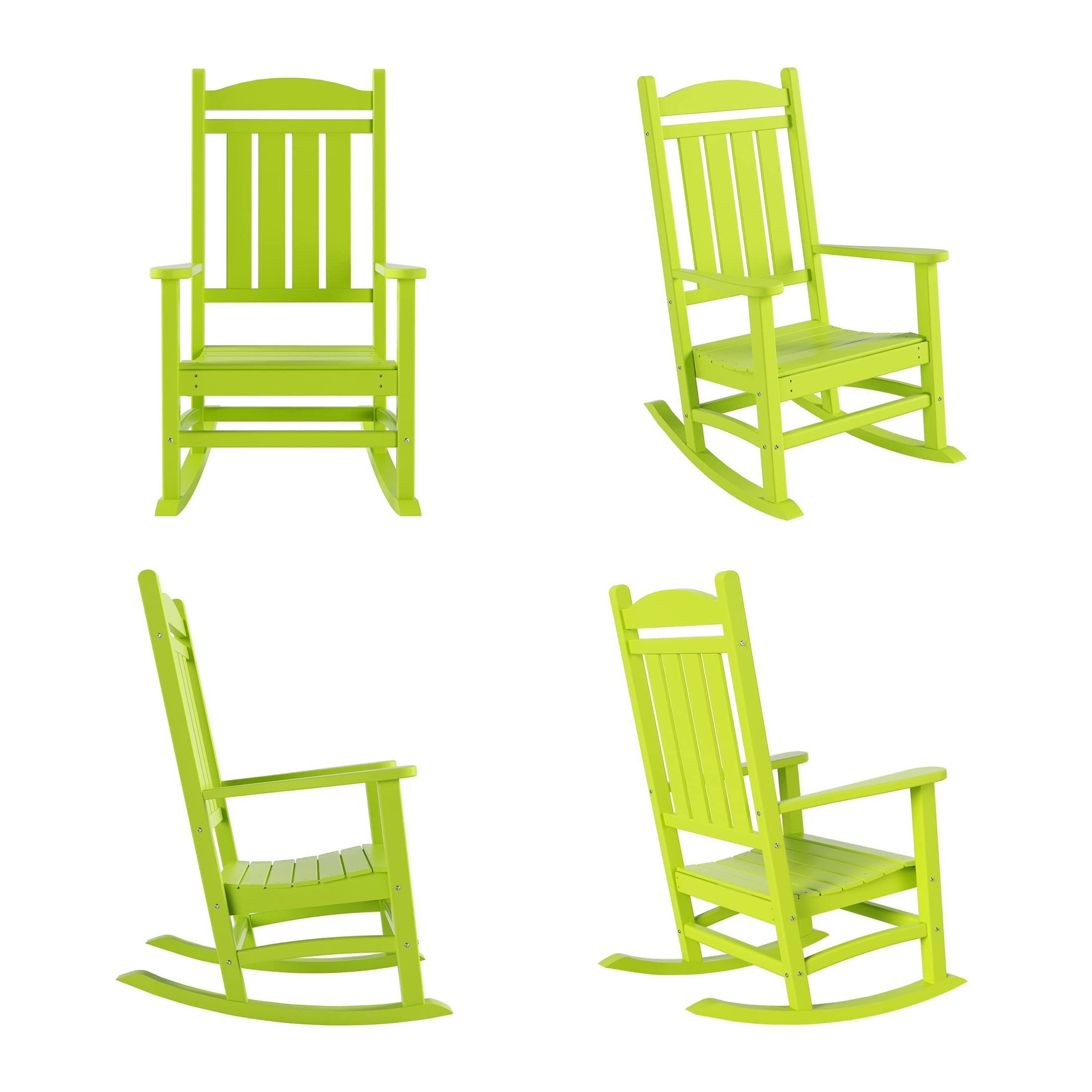 WO Home Furniture 4-Piece Patio Rocking Chair Set - HDPE UV-Resistant Outdoor Rocking Chairs in Lime Green - Perfect for Porch, Garden, and Backyard Relaxation