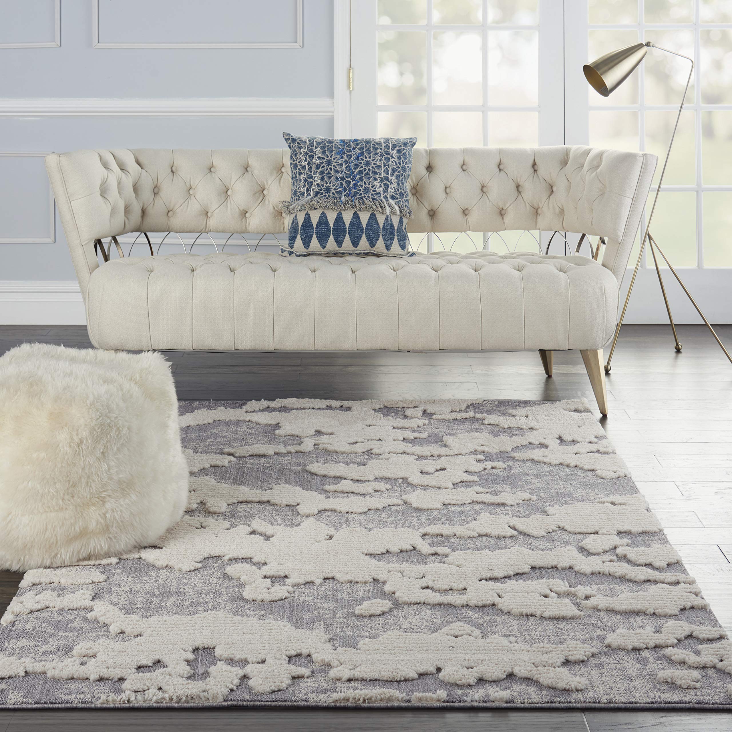 Nourison Textured Contemporary Abstract Ivory/Grey 4' x 6' Area Rug - Easy to Clean, Non-Shedding, Soft & Durable - Perfect for Bedroom, Living Room, Dining Room & Kitchen Decor (4x6)