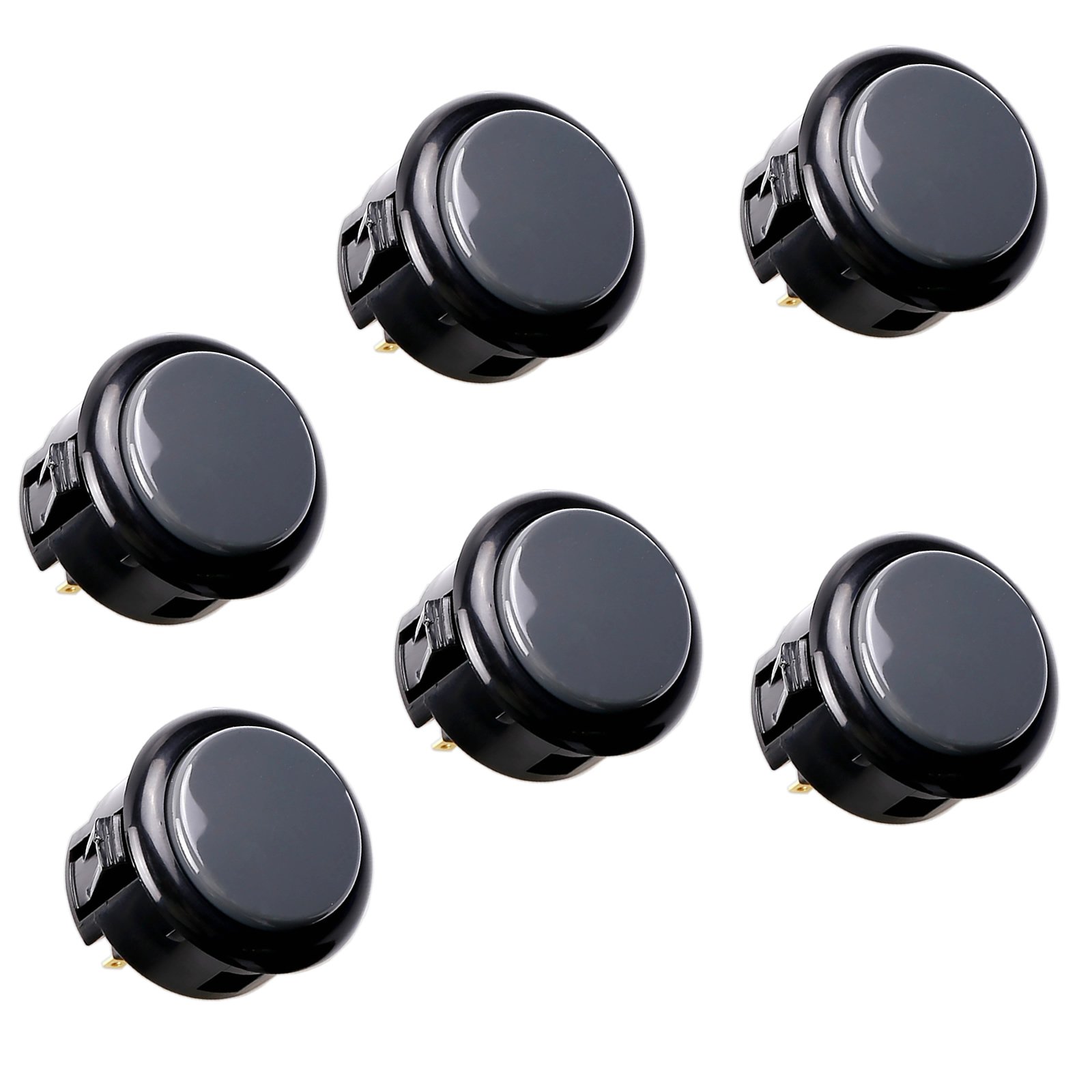 Original SANWA 6-Piece OBSF-30 30mm Arcade Push Buttons - Compatible with JAMMA Video Games & Fighting Sticks (Black/Gray) - Perfect for Arcade Cabinet Builds & DIY Gaming Controllers