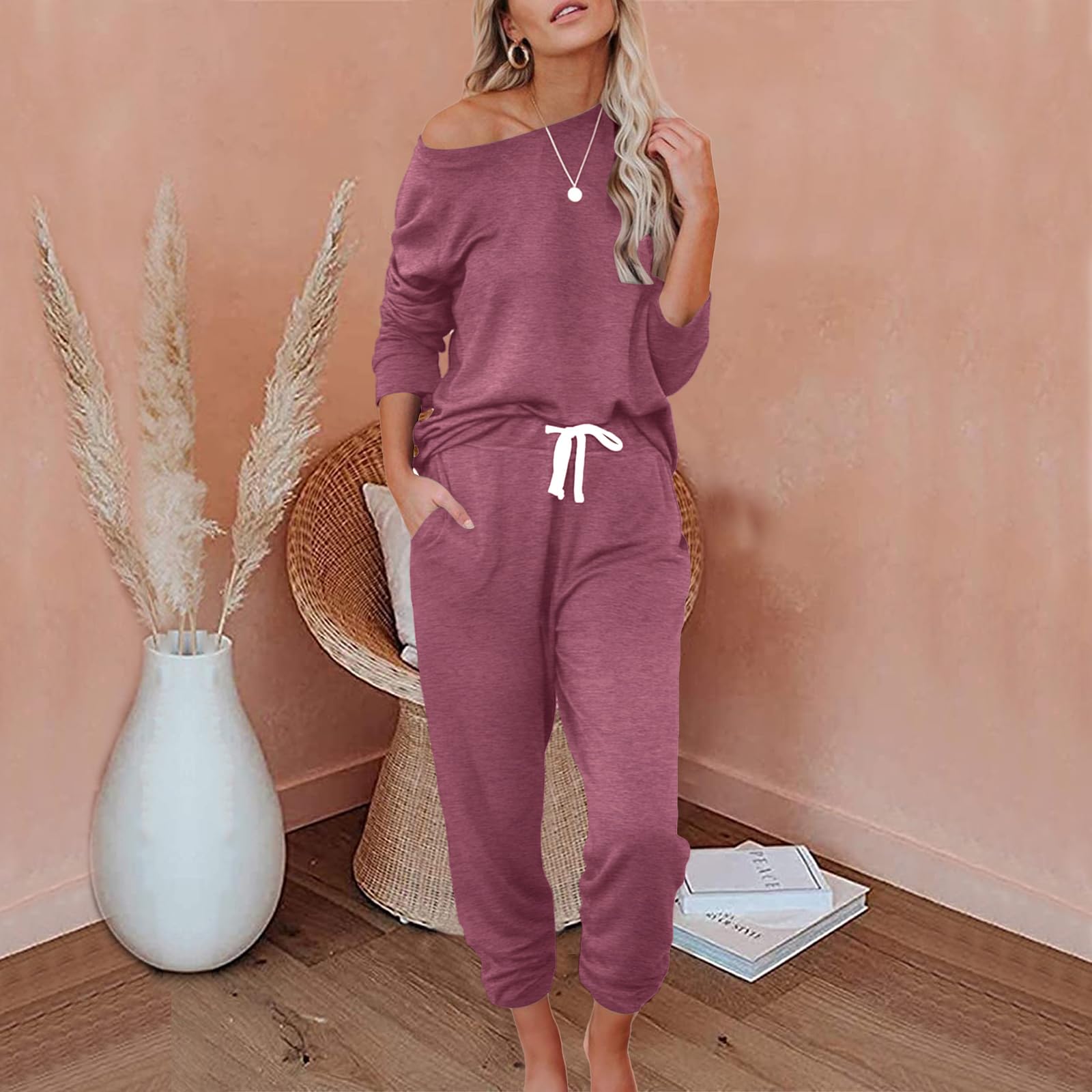 Women's 2 Piece Lounge Set - Long Sleeve Tops & Jogger Sweatpants Comfy Loungewear for Home, Yoga & Relaxation | Soft Pajama Sets for Women