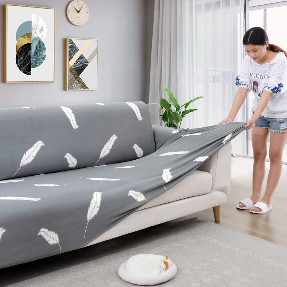 LoveHouse Stretch Couch Cover for Dogs - 1-Piece Anti-Slip Sofa Slipcover, Printed Washable Furniture Protector for 4-Seater Couches (92-118in) - Perfect for Pet Owners & Home Decor