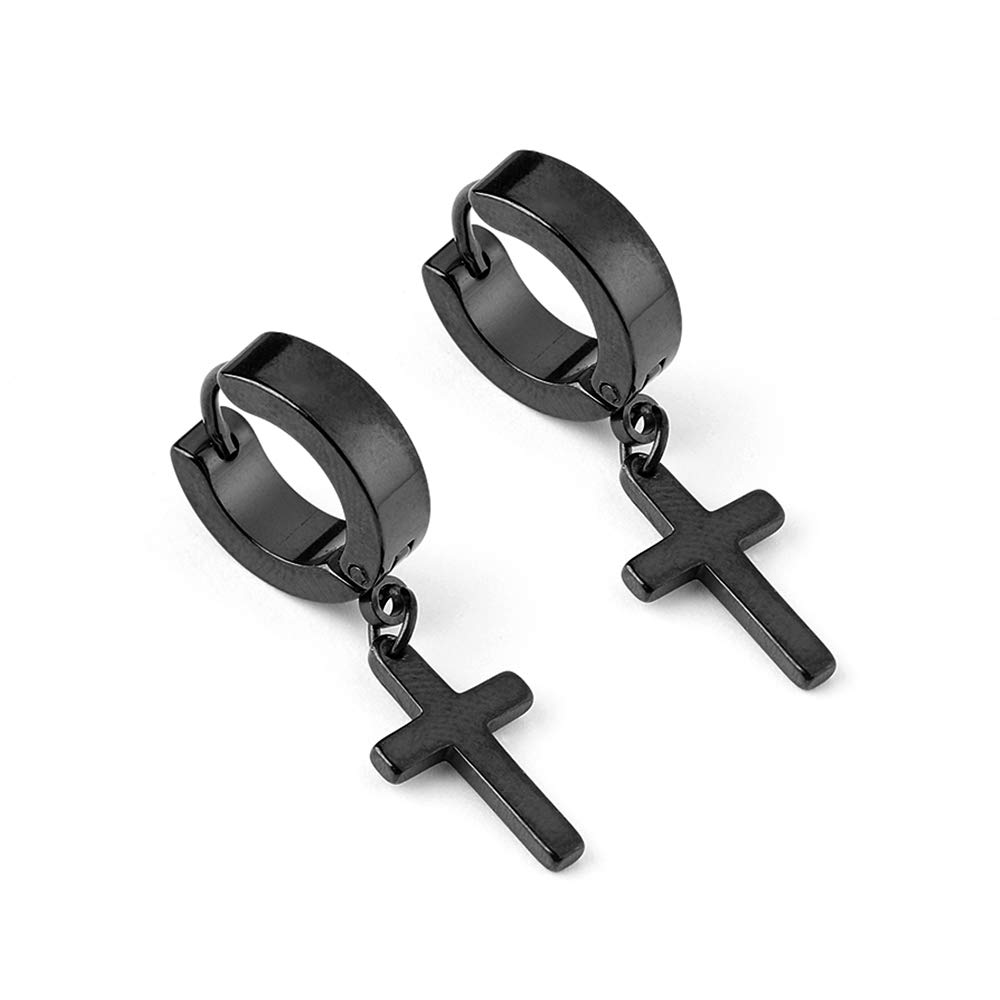 1Pc Gothic Punk Jewelry Hoop Earrings - Stainless Steel Cross & Stars Dangle Ear Studs for Women - Perfect for Gothic, Punk, and Alternative Fashion Styles