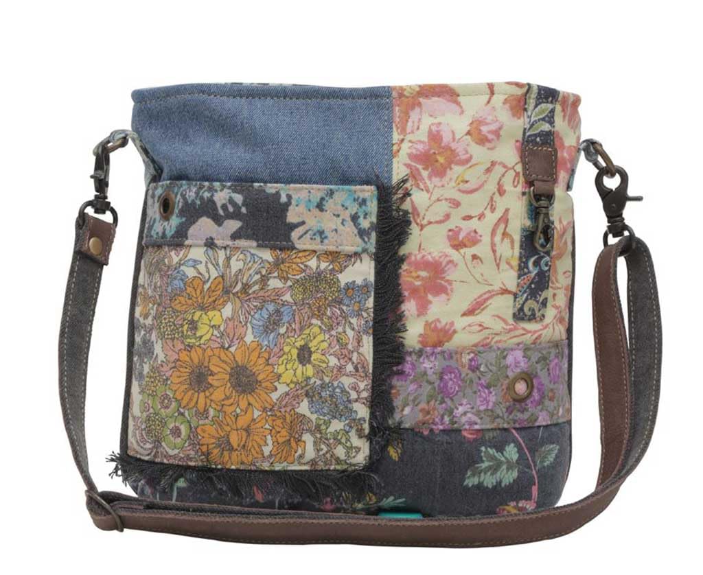 Vintage Western Leather Shoulder Bag for Women - Eco-Friendly Upcycled Canvas Crossbody Purse with Floral Design | Perfect for Travel, Music Festivals & Boho Fashion Outfits