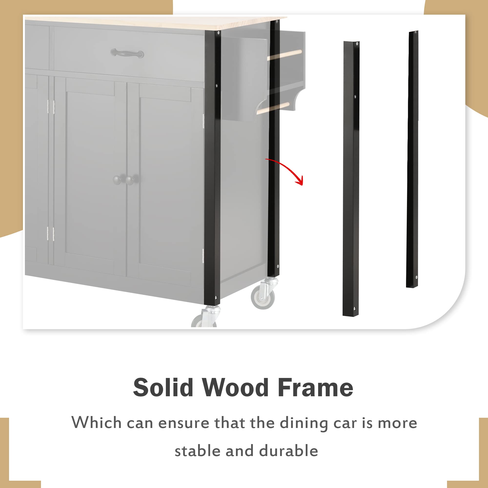 Solid Wood Kitchen Island Cart with Wheels & Storage - 54.3