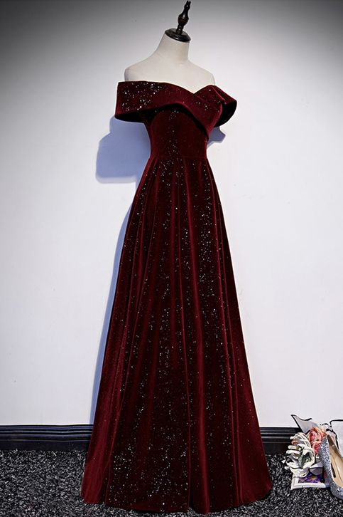 Burgundy Velvet Long A-Line Prom Dress J6129 - Elegant Evening Gown for Homecoming, Formal Dances & Special Occasions
