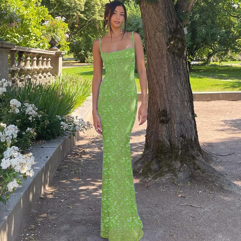 KMBANGI Women's Sexy Cutout Backless Maxi Dress - Floral Print Sleeveless Bodycon Cocktail Dress with Spaghetti Straps for Party, Club, Wedding & Summer Vacation