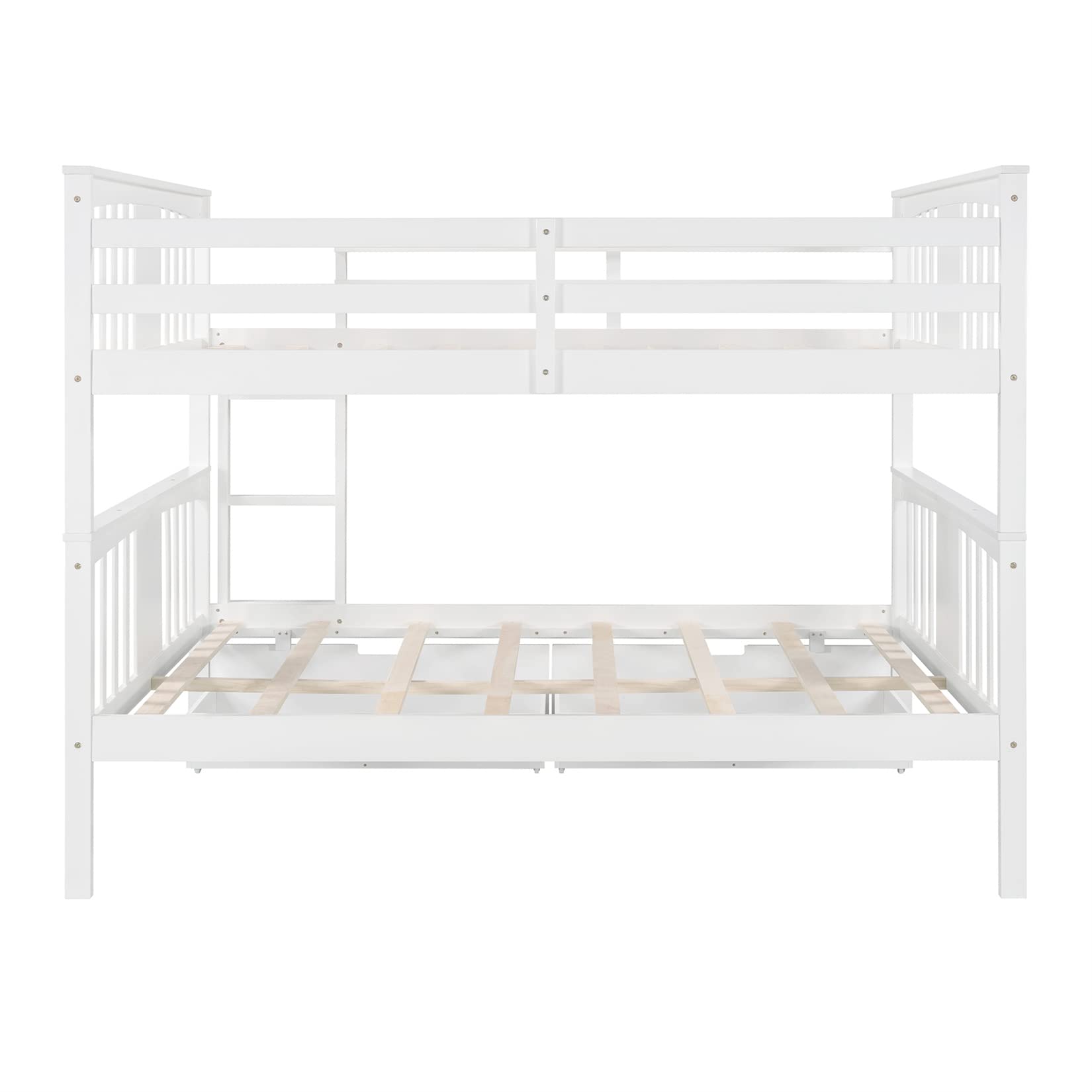 Full Over Full Bunk Beds with 2 Drawers - Sturdy Wood Bunk Bed Frame for Kids, Teens & Adults - Detachable Design for Boys, Girls, Women & Men - White - Perfect for Small Bedrooms, Guest Rooms & Dormitories