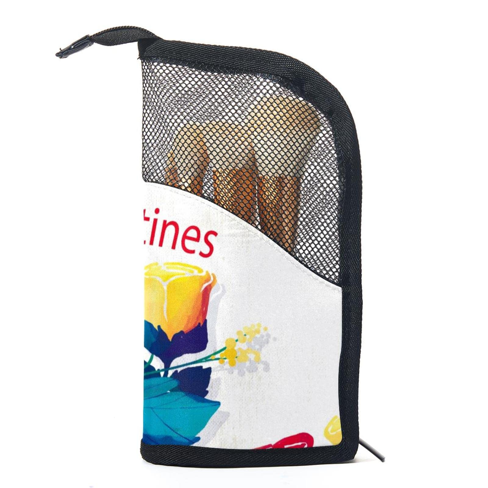 12-Piece Makeup Brush Organizer Bag with Abstract Valentine's Day Design - Portable Cosmetic Brush Holder Case for Travel & Home Storage