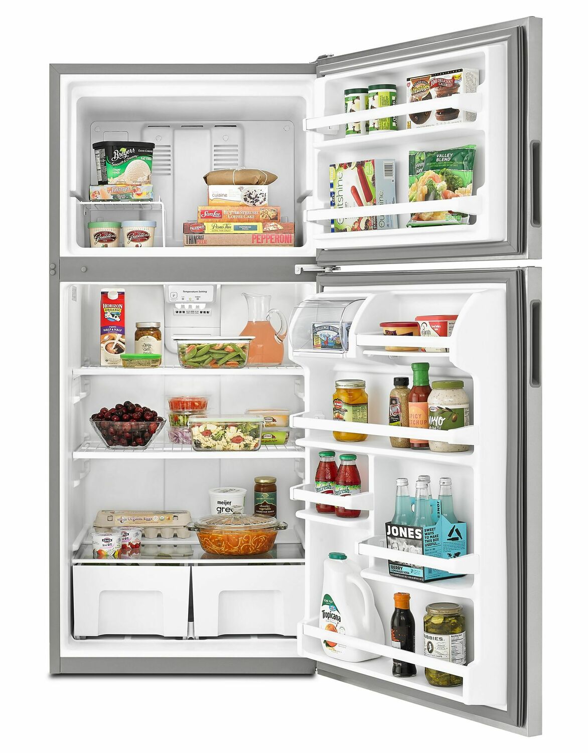 Amana ART308FFDM 30 Inch Wide Top Freezer Refrigerator - 18 Cu. Ft. Stainless Steel with Garden Fresh Crisper Bins | Perfect for Kitchens, Apartments & Small Homes | Energy Efficient & Space Saving Design
