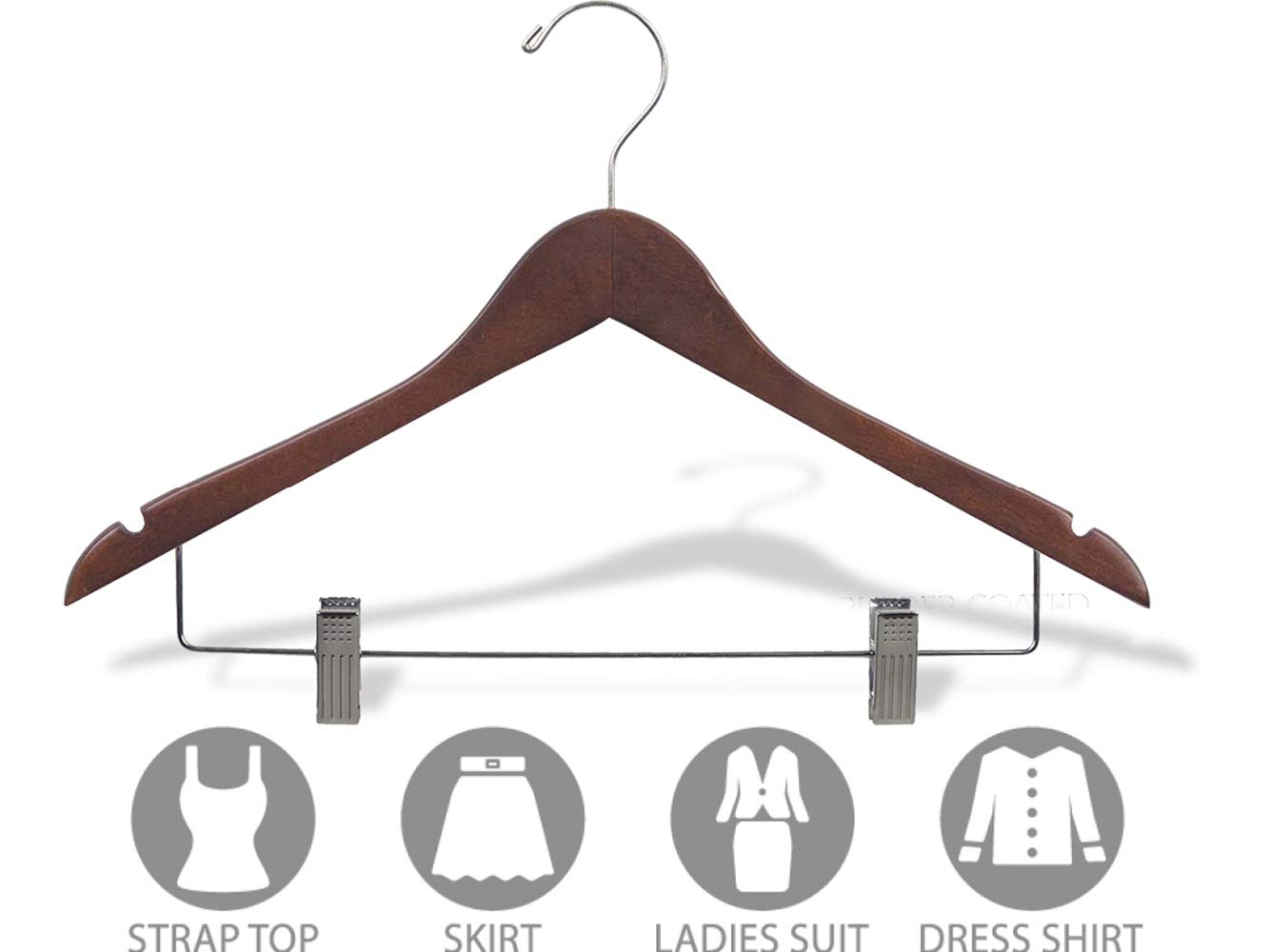 Premium Rubberized Wooden Hangers with Walnut Finish - Adjustable Cushion Clips, Chrome Hook & Notches (50-Pack) by The Great American Hanger Company - Perfect for Closet Organization, Dry Cleaning & Delicate Garment Storage