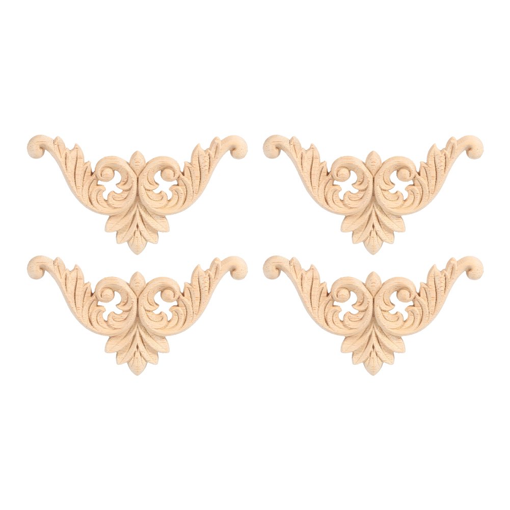 Omabeta 4-Piece Unpainted Rubber Wood Carved Floral Corner Applique - 8x8 Inch Handcrafted Onlay Decor for Furniture, Cabinets, Doors & Walls - Perfect for Vintage Home, Farmhouse & DIY Furniture Upgrade