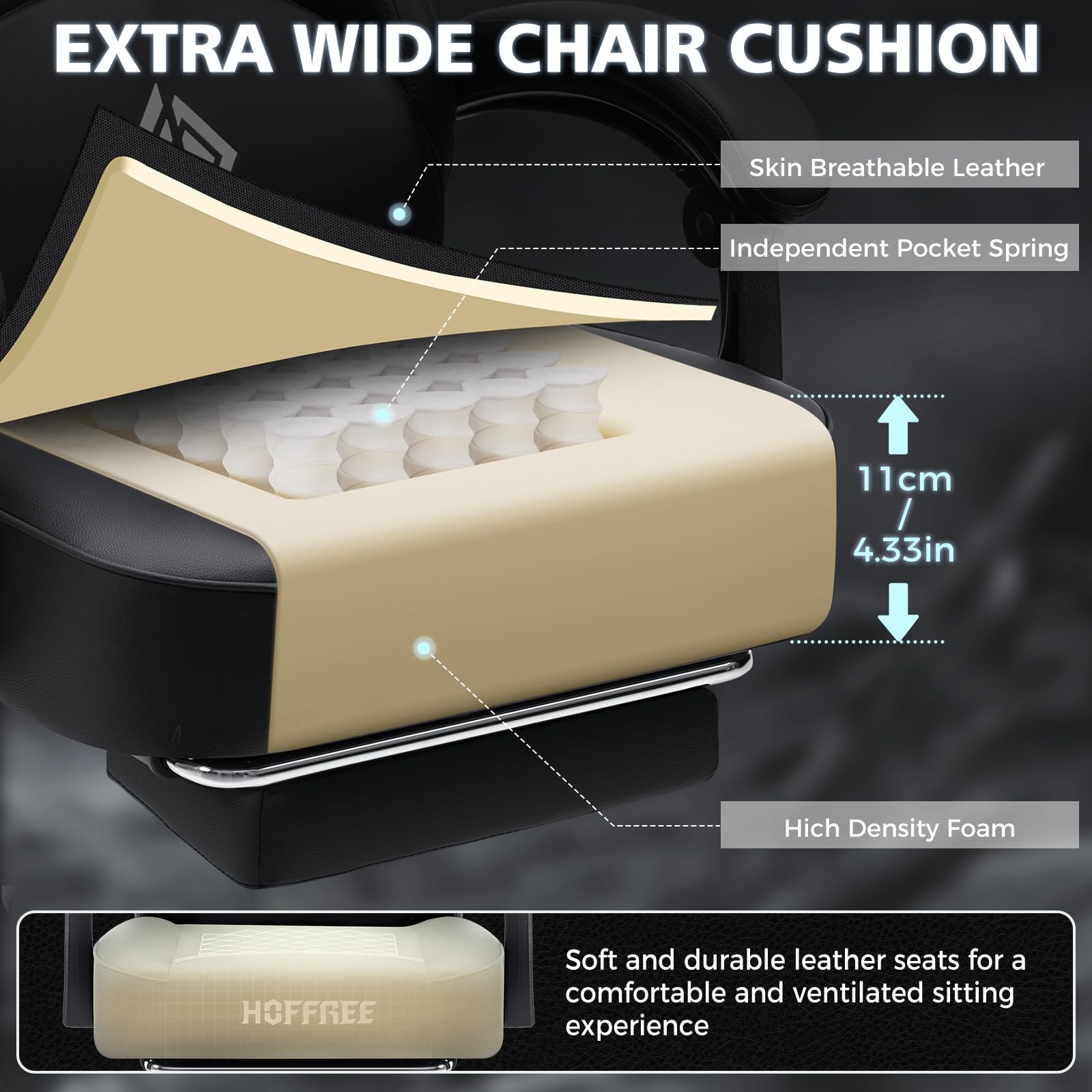 HOFFREE Ergonomic Gaming Chair with Bluetooth Speakers, Massage & Footrest - High Back Reclining Computer Chair for Adults - Perfect for Gaming, Office Work & Home Use - Black