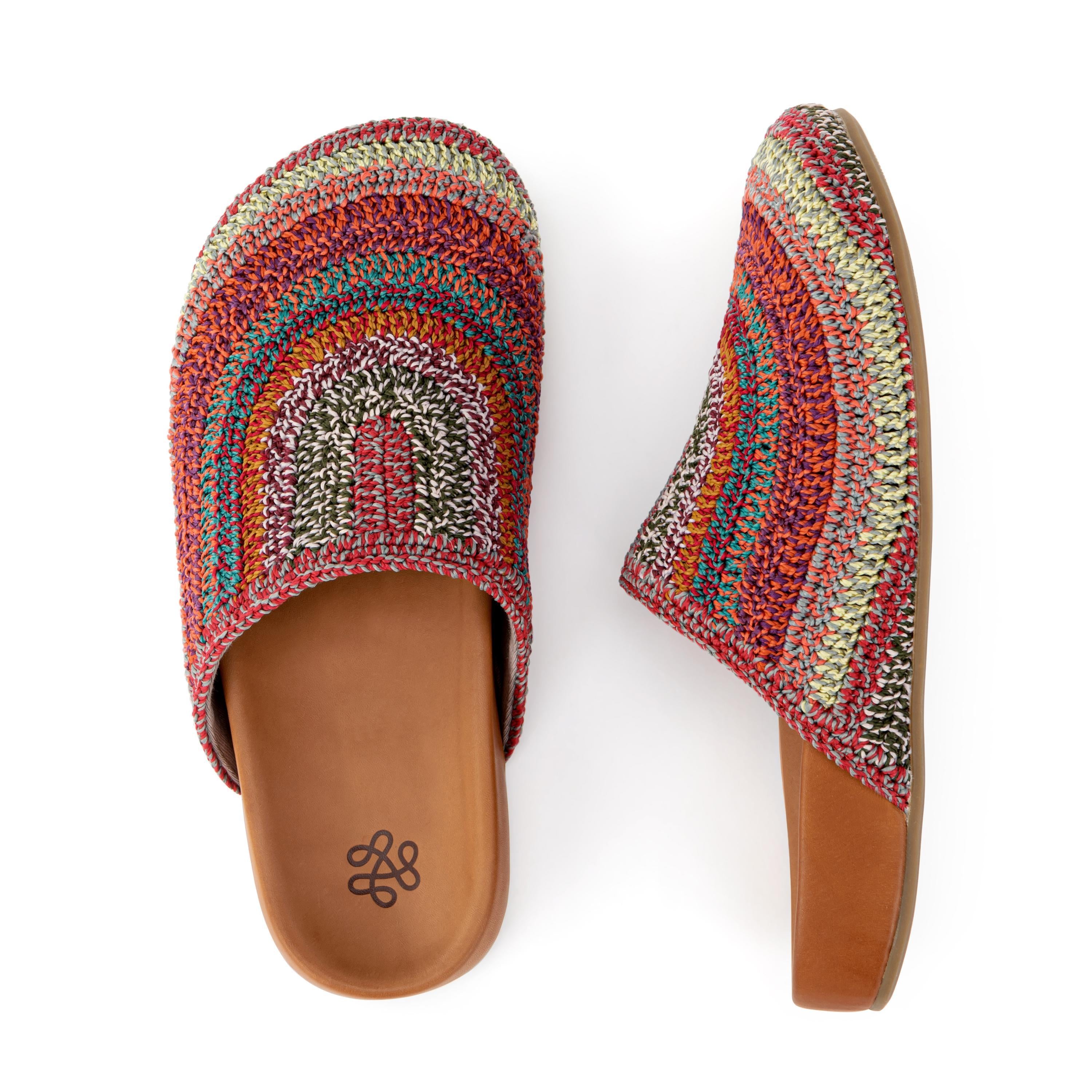 Handmade Crochet Bolinas Clogs with Sunset Stripe Design - Comfortable Slip-On Shoes for Beach, Garden & Casual Wear