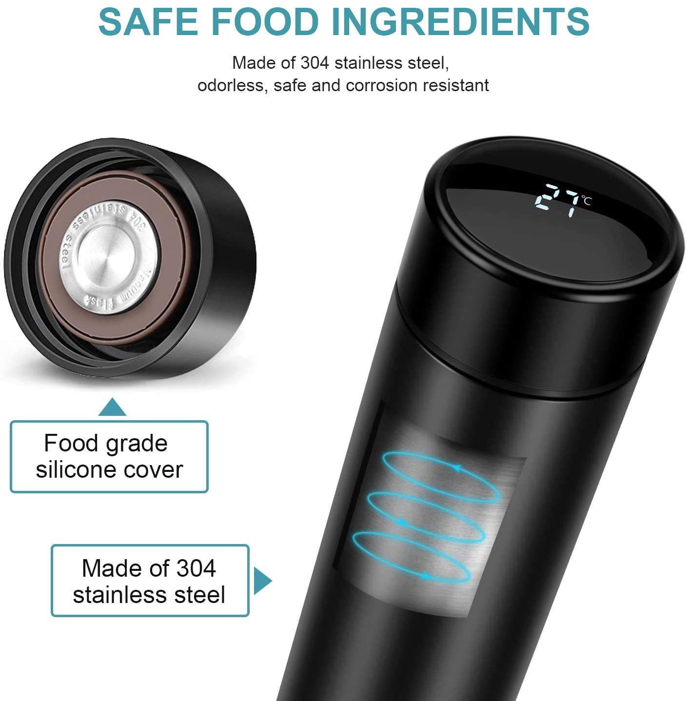 KGN MART Smart Thermos - 500ml Stainless Steel Vacuum Insulated Water Bottle with LED Temperature Display | Keeps Hot & Cold for 24 Hours | Leakproof Travel Mug for Hiking, Gym, Office & Outdoor Activities