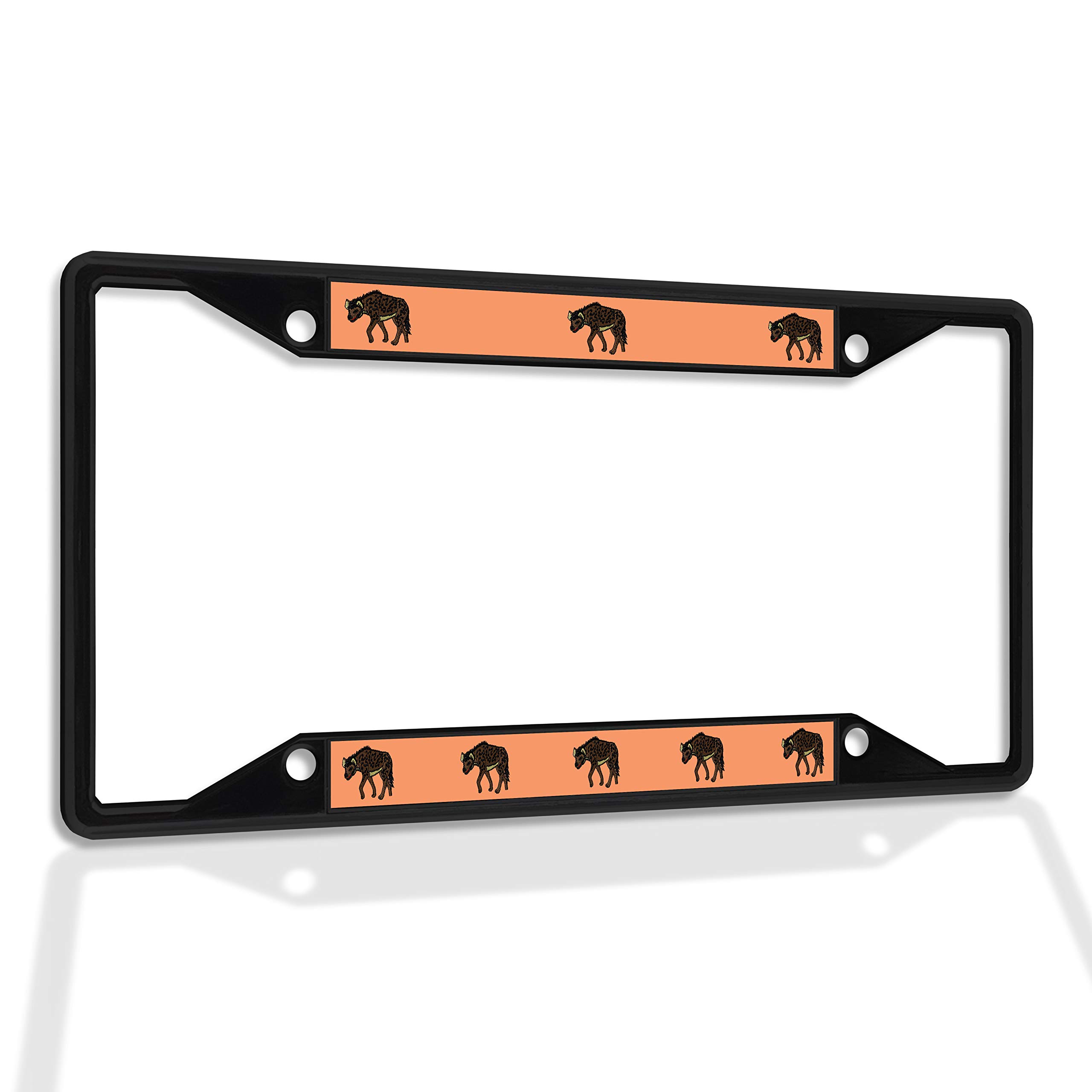 Premium Metal Insert License Plate Frame - Weatherproof & Durable Hyena Design Car Accessories (Black, 4 Holes) - Perfect for Outdoor Protection & Custom Car Styling