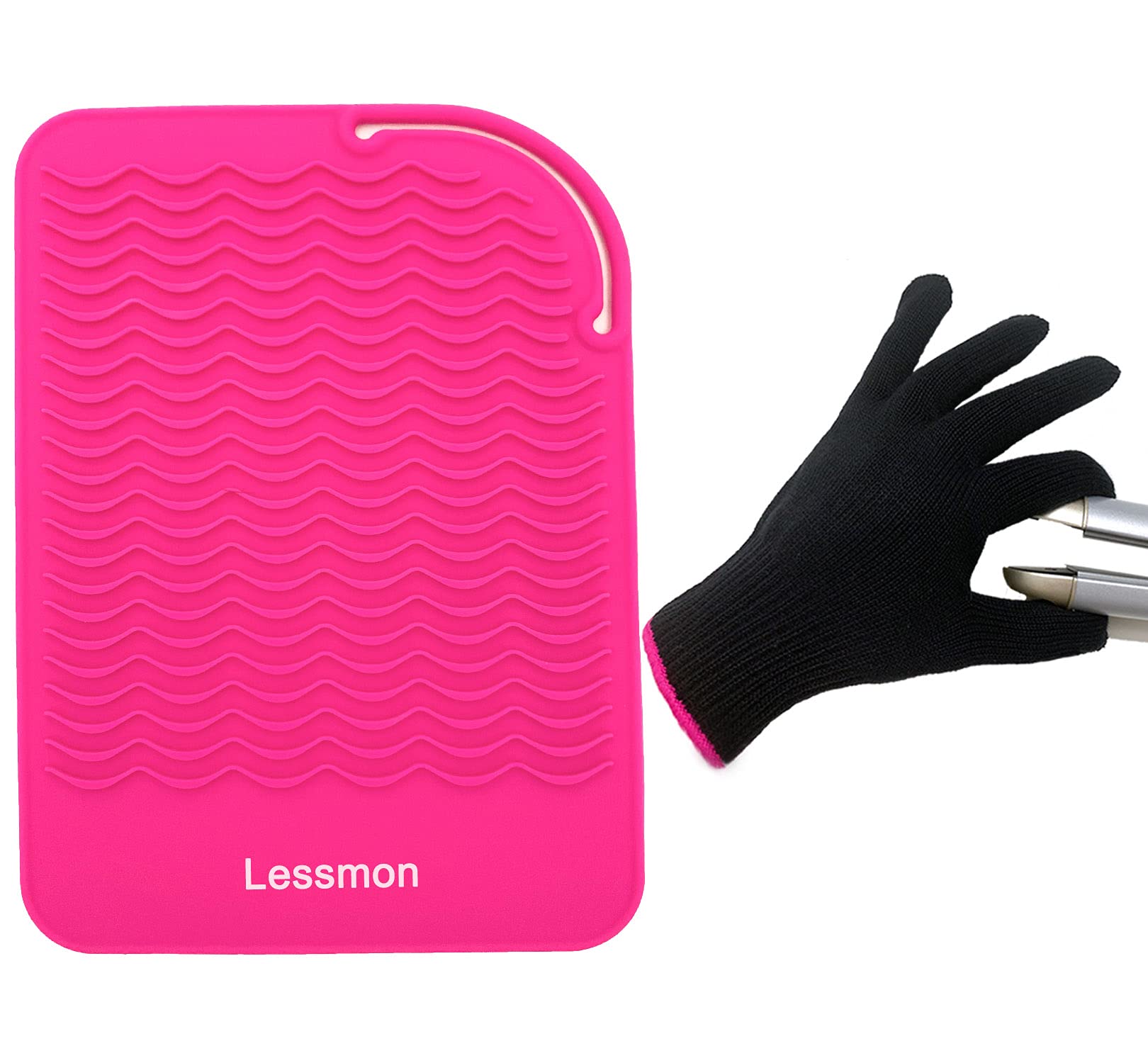 Heat Resistant Travel Mat for Flat Irons & Curling Irons - 9” x 6.5” Pink Counter Protector with Glove | Portable Heat Shield for Hair Straighteners & Styling Tools | Perfect for Travel, Home & Salon Use