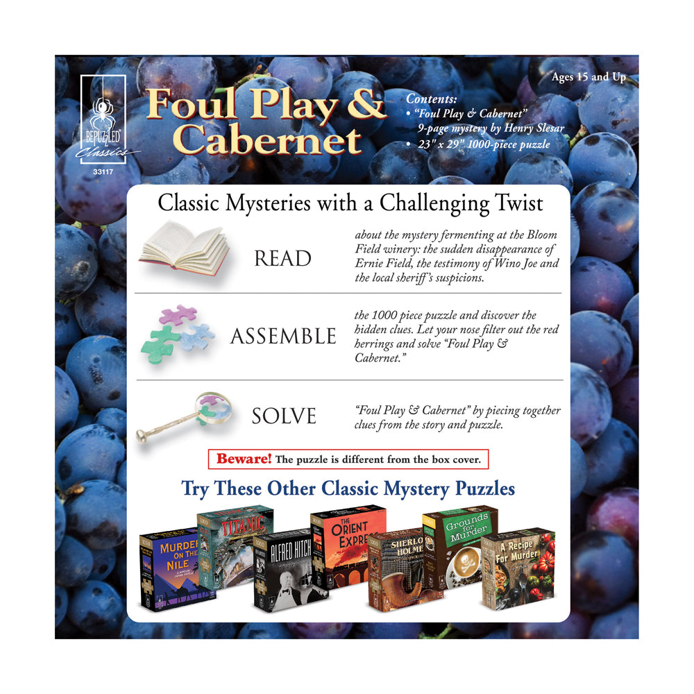 BePuzzled Foul Play & Cabernet Mystery Jigsaw Puzzle - 1000 Piece Challenging Adult Puzzle for Game Nights & Relaxation