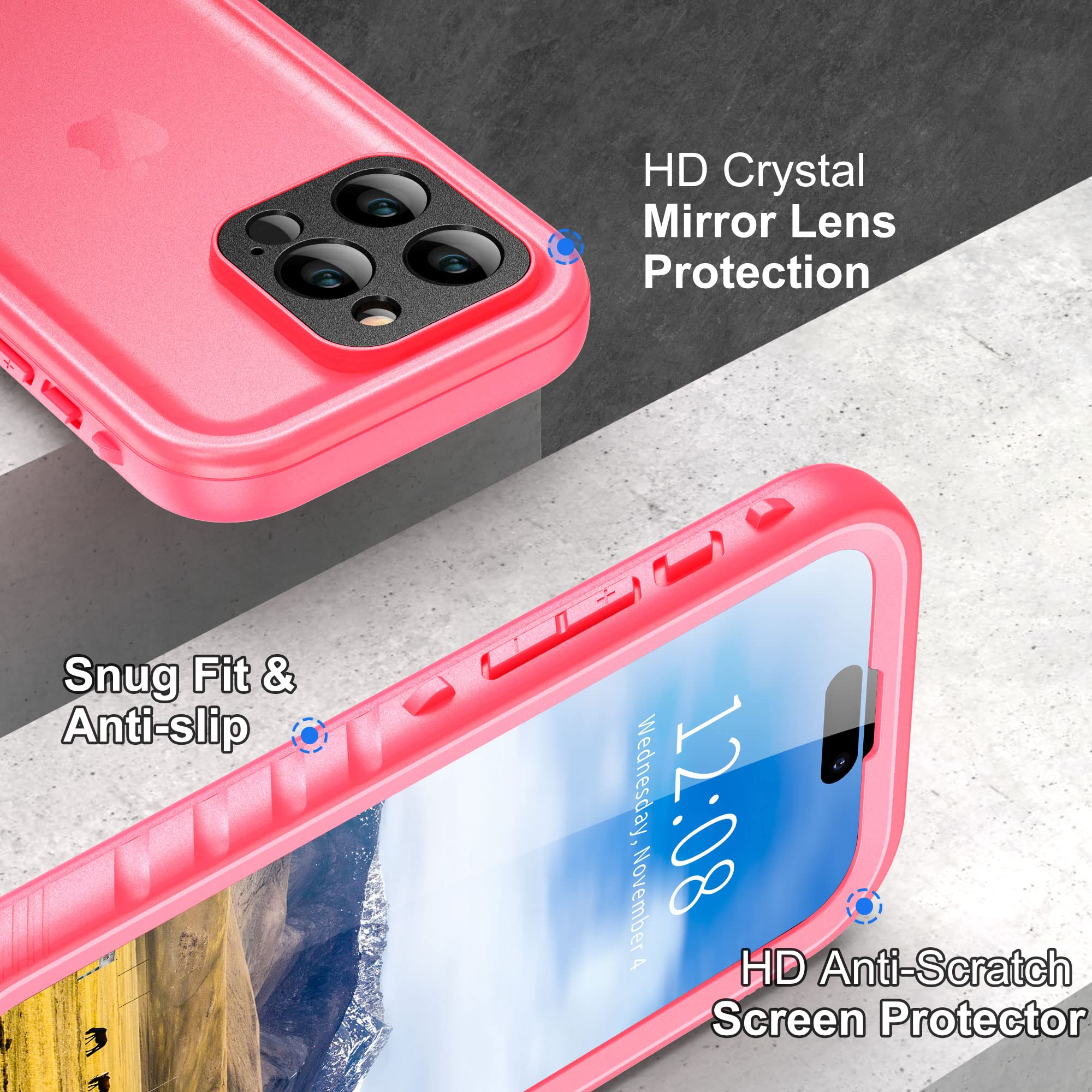 SPORTLINK Waterproof Shockproof Dustproof Case for iPhone 14 Pro (6.1 Inch) - Full Body Protection with Built-in Screen Protector | Pink | Perfect for Outdoor Activities, Swimming, Hiking & Extreme Sports