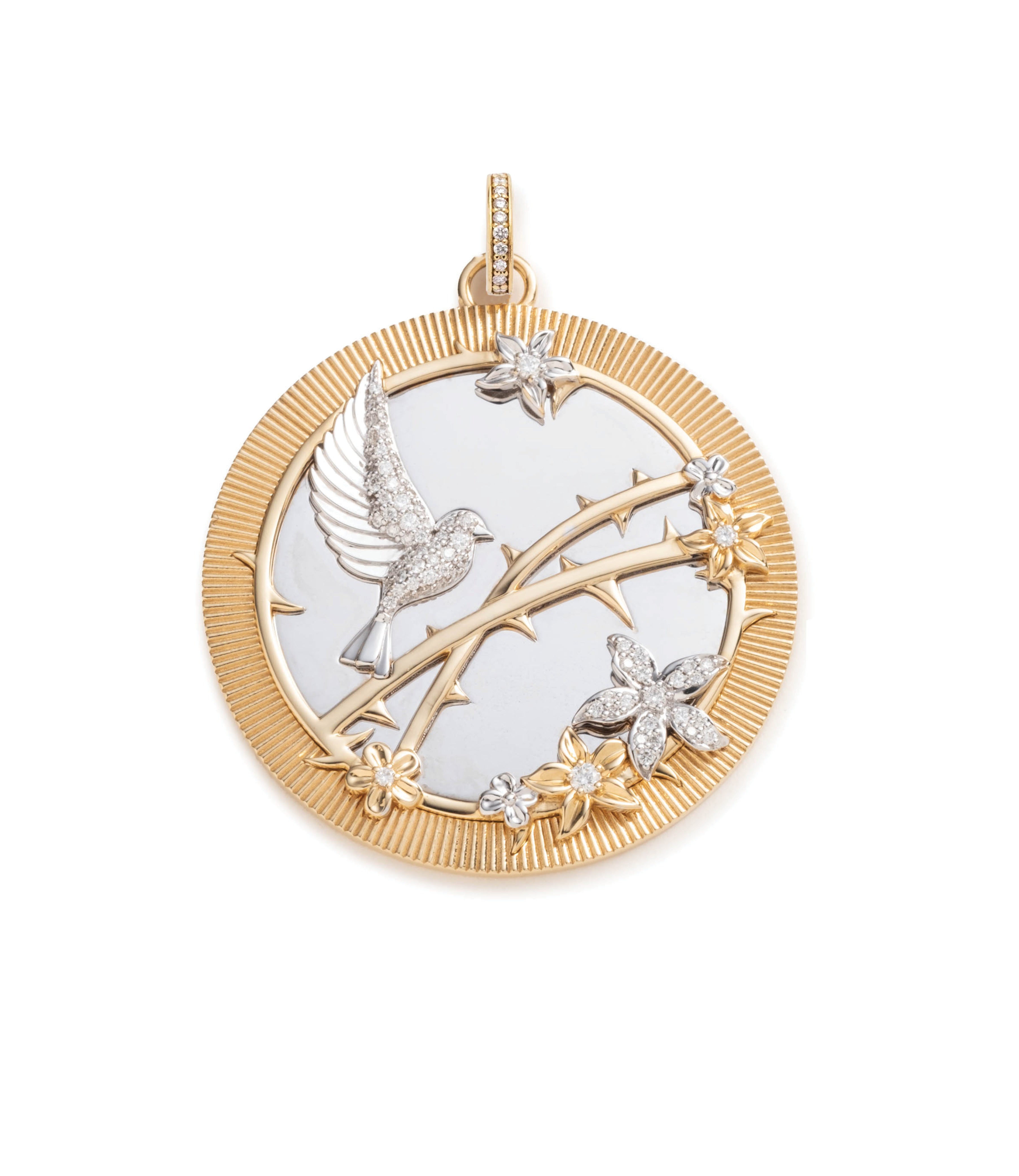Luxury Oversized Medallion Necklace in Mixed Gold with Diamonds & Annex Link - Elegant Statement Jewelry for Women, Perfect for Parties, Weddings & Special Occasions