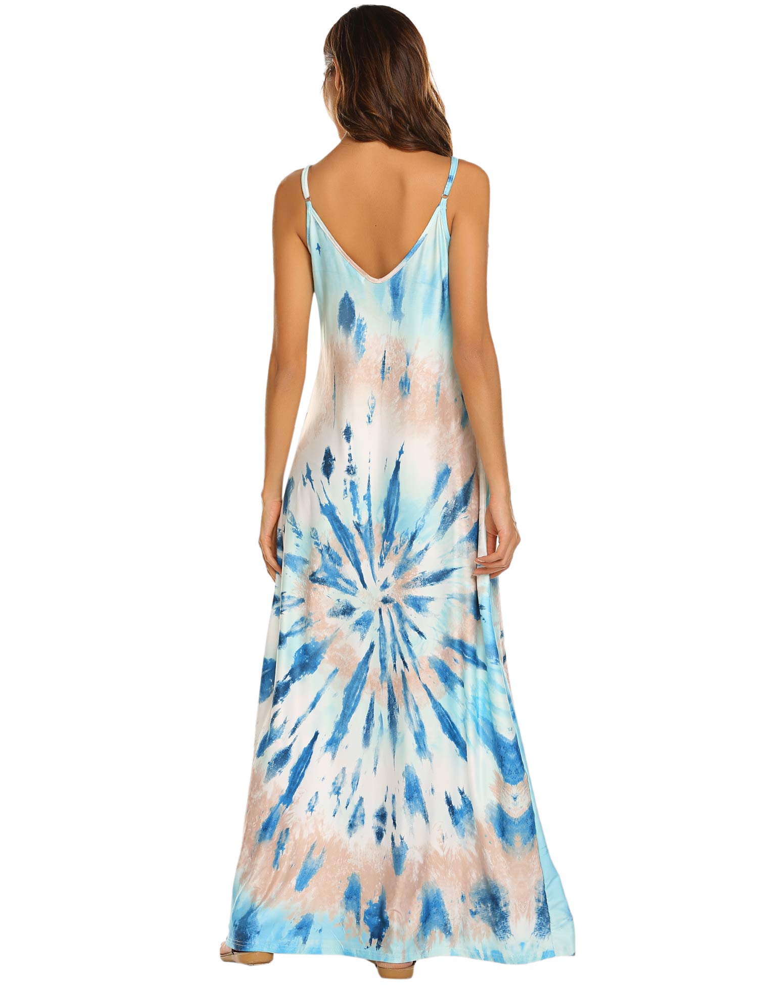 Supnier Women's Summer Maxi Dress - Casual V-Neck Sleeveless Bohemian Floral Long Dress with Pockets | Perfect for Beach Vacation, Music Festival & Boho Chic Outfits