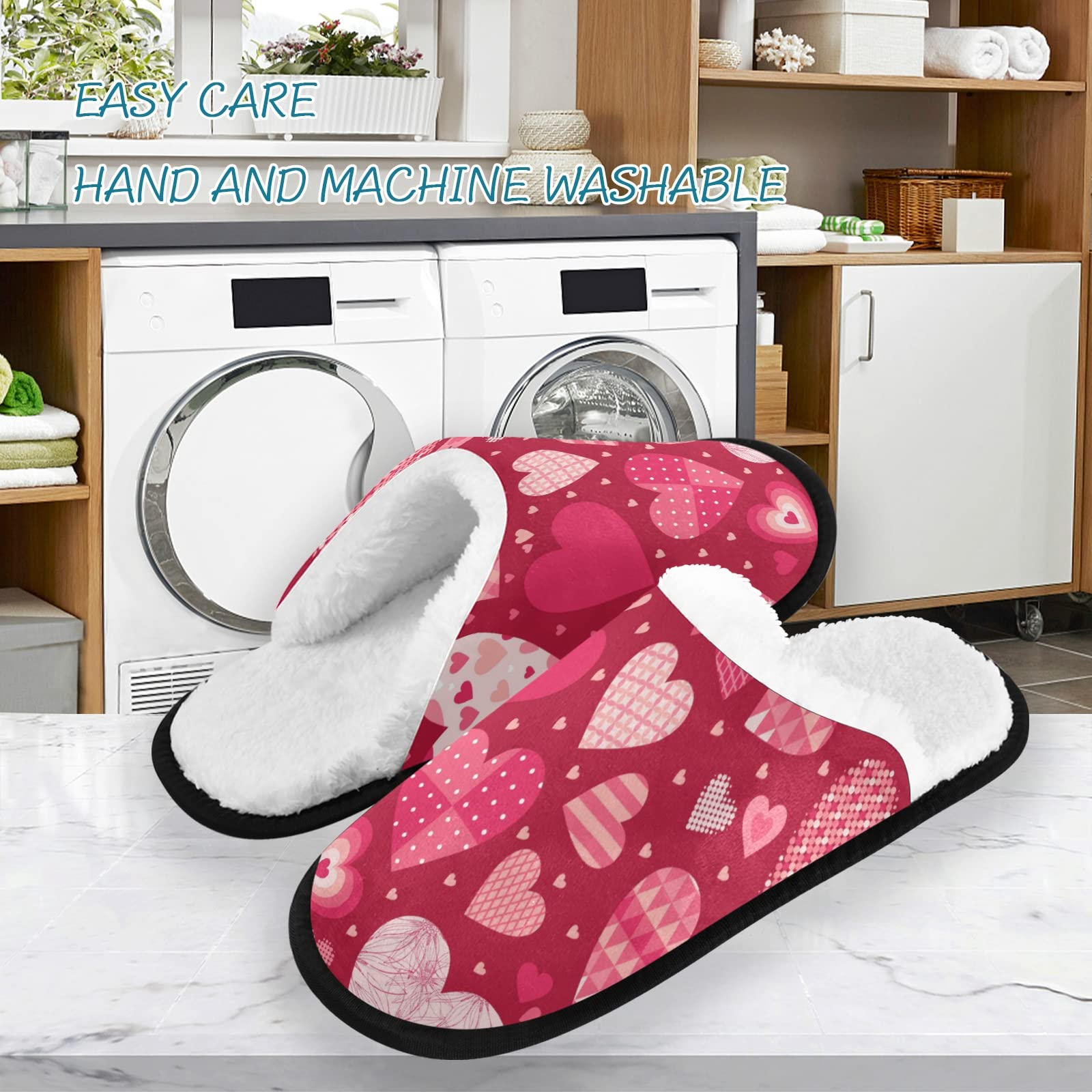 Valentine's Day Fuzzy Slippers for Women & Men - Soft Fleece Lining for Home, Travel & Hotels