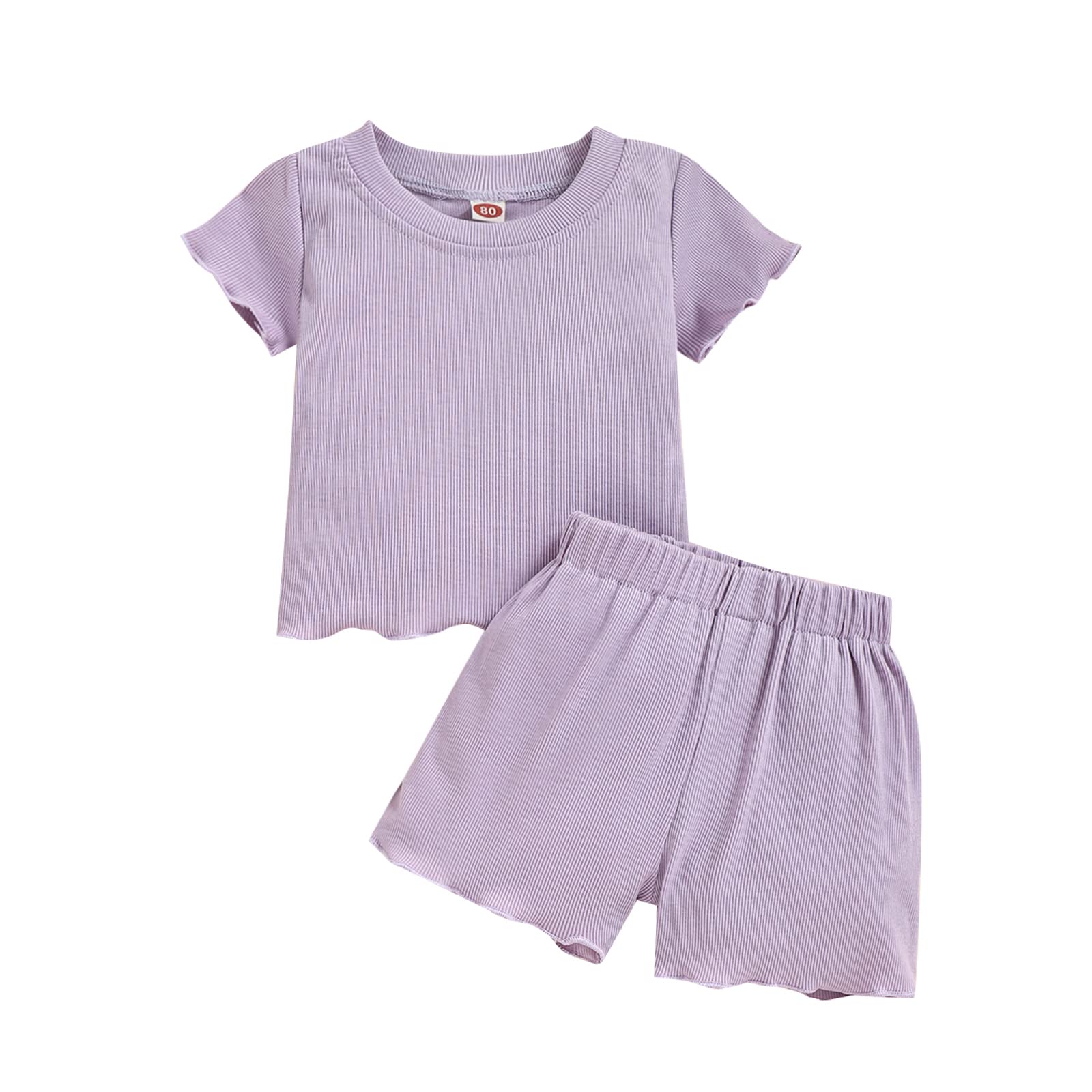 Baby Girls Summer Outfit Set - 2-Piece Cotton Ruffled Short Sleeve Top & Ribbed Shorts | Cute Infant Toddler Clothes for Playtime, Beach & Photo Shoots