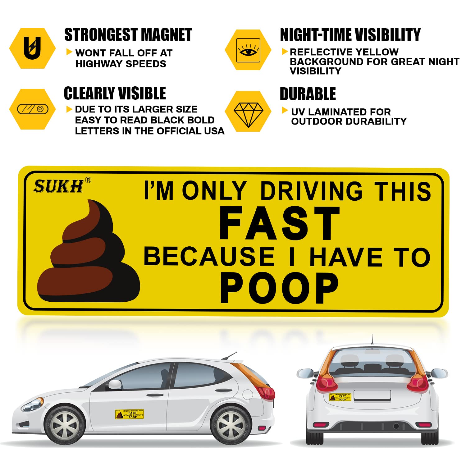Funny Magnetic Bumper Sticker - 'I'm Only Driving This Fast Because I Have to Poop' | Hilarious Car Magnet for Jokes & Pranks | 1 Pack | Perfect for Gag Gifts, Road Trips, and Prank Lovers