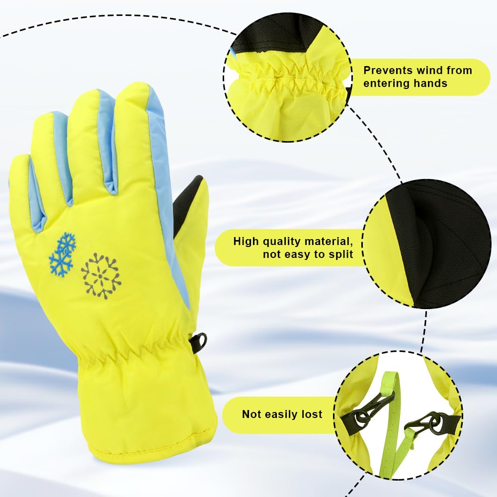 3 Sizes Kids Winter Gloves - Waterproof Snow & Ski Gloves for Boys & Girls - Warm Cold Weather Accessories for Outdoor Play, Snowball Fights & Winter Sports