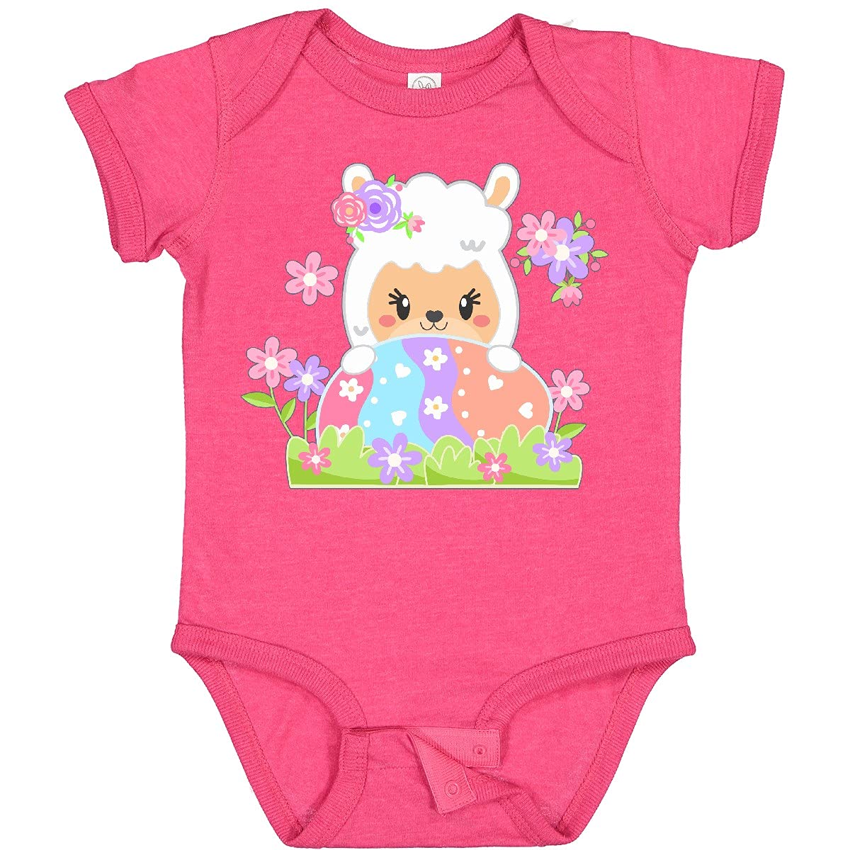 Inktastic Cute Easter Llama with Spring Flowers and Egg Baby Bodysuit - Soft Cotton Infant Onesie for Easter Photos & Spring Celebrations