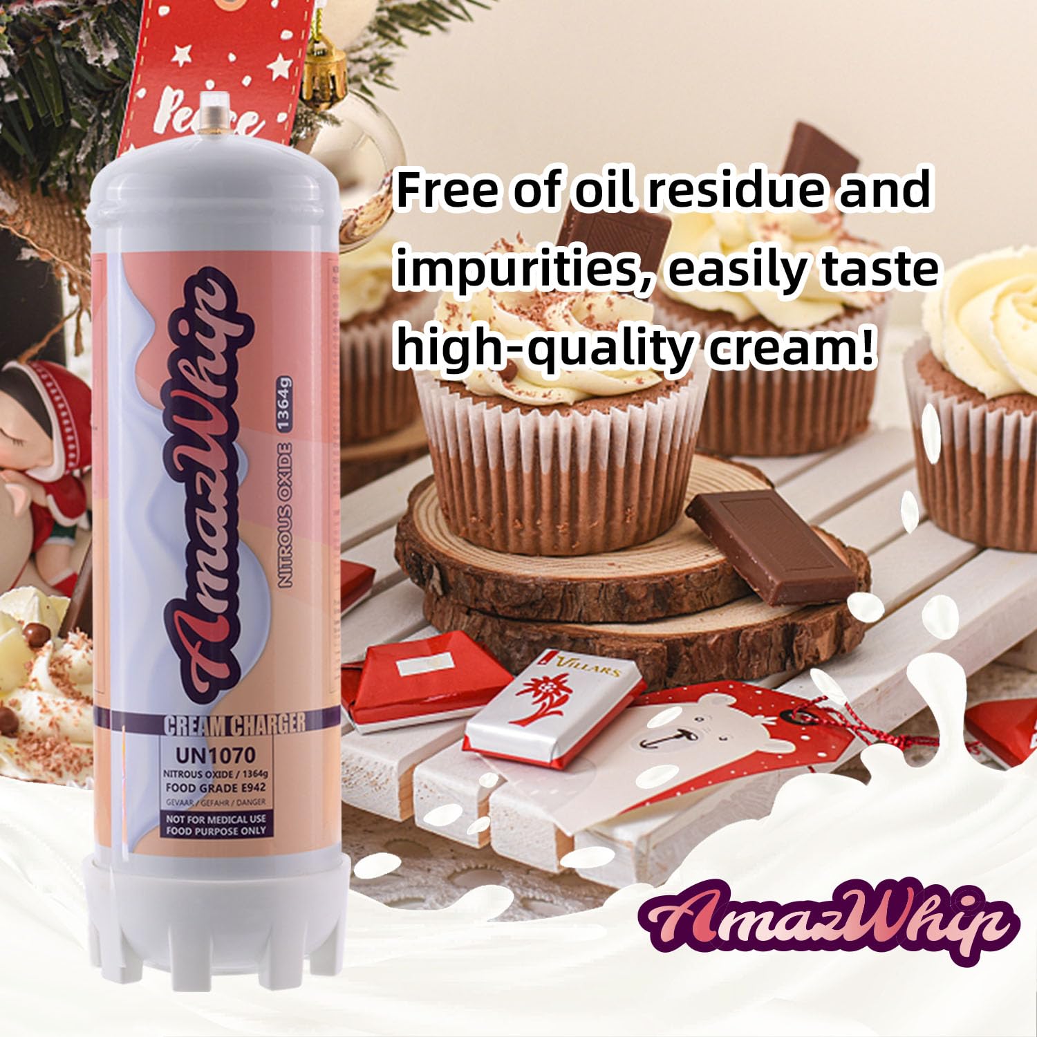 Premium 2.2L Whipped Cream Chargers (2-Pack) - Food Grade N2O Cartridges for Professional Desserts, Coffee Shops & Home Baking